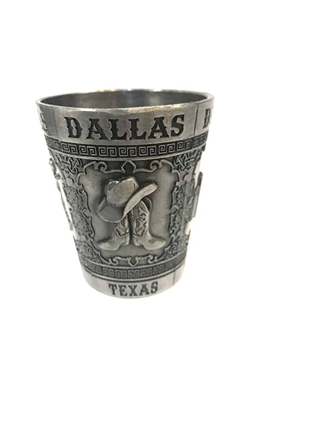 Texas Souvenir Pewter Design Shot Glass - Dallas Texas Collectible for Parties, Gifts & Home Bar Decor