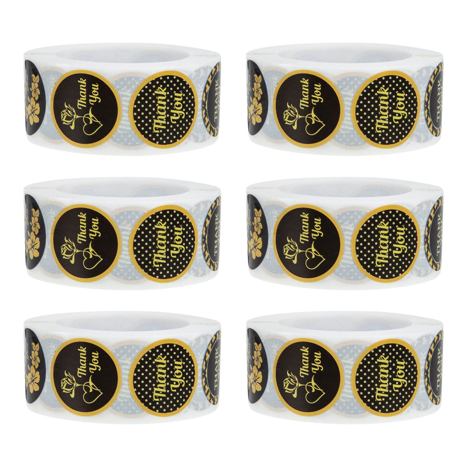 Premium Thank You Stickers - 6 Rolls Circle Letter Stickers with Floral Designs for Business, Packaging & Gifts | ABAODAM Decorative Labels for Retail, Etsy Shops & Customer Appreciation