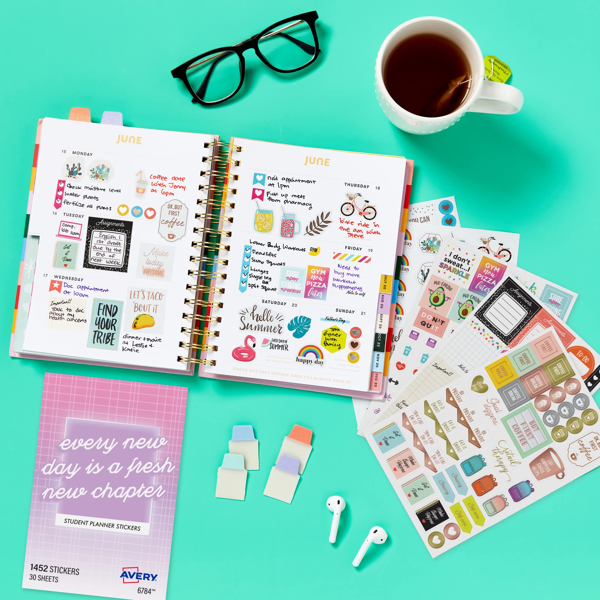Avery Student Planner Stickers Pack - 1,452 Colorful Stickers for School Planners, Journals & Calendars | 30 Sheets | Perfect for Organizing Homework, Exams & Daily Schedules (6784)
