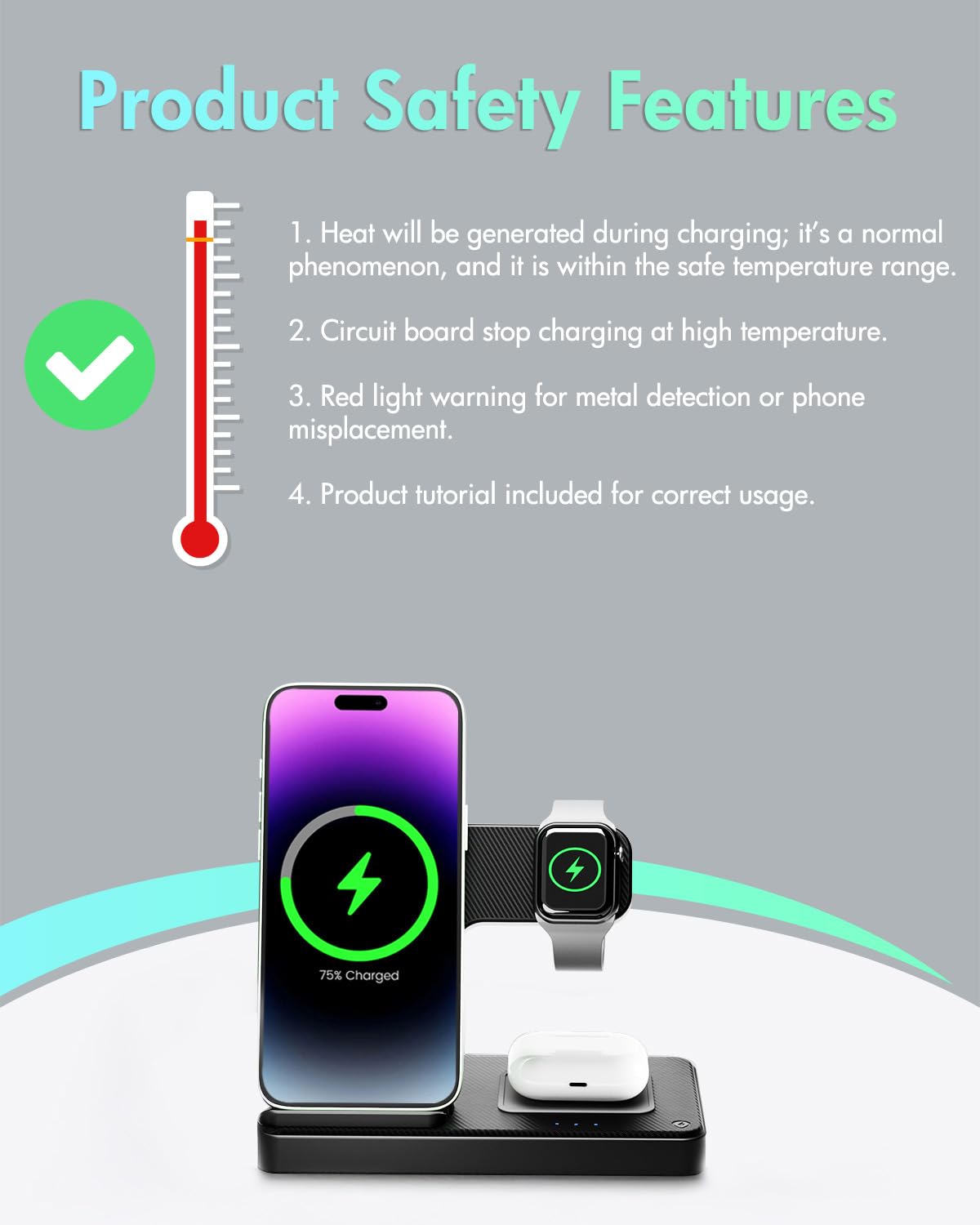 3-in-1 Wireless Charging Station for iPhone 16/15/14/13/12/11 Pro Max, Apple Watch 10/9/8/7/6/5/4/3/2/SE/Ultra & AirPods 4/3/2/Pro - Fast Qi-Certified Charger Stand for Multiple Devices | Perfect for Home, Office & Nightstand Charging