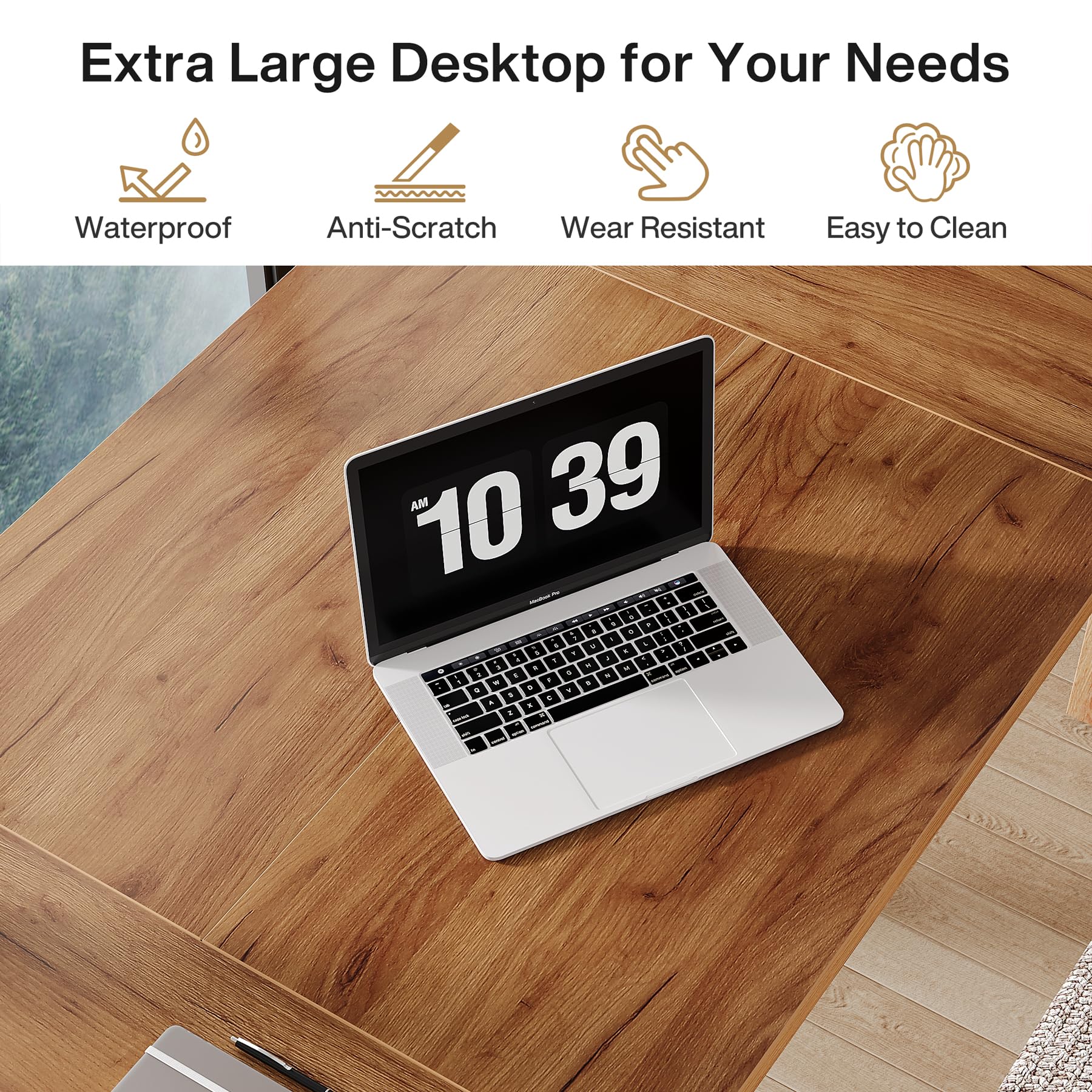 Tribesigns 70 Inch Large Computer Desk - Farmhouse Style Office Desk with Solid Wood Legs, Sturdy Thickened Frame & Board | Perfect for Home Office, Study Room & Workspace
