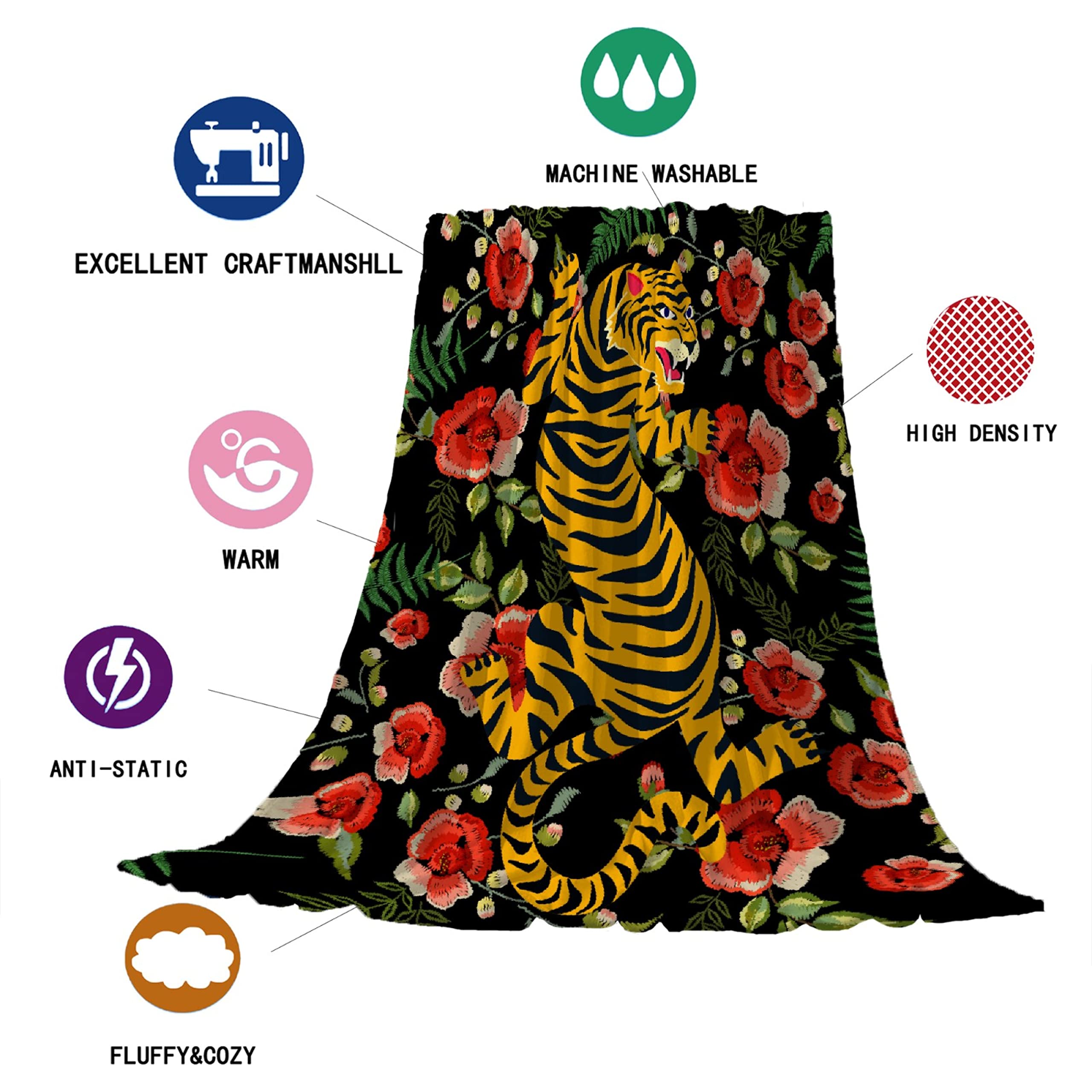 Soft Fluffy Tiger Print Fleece Blanket - Cozy Luxury Flannel Throw for Couch, Bed, Sofa - Warm Blanket for Kids, Women, Men - Perfect Gift for Boys & Girls - 50x40 Inches - Ideal for Lounging, Movie Nights & Winter Snuggles