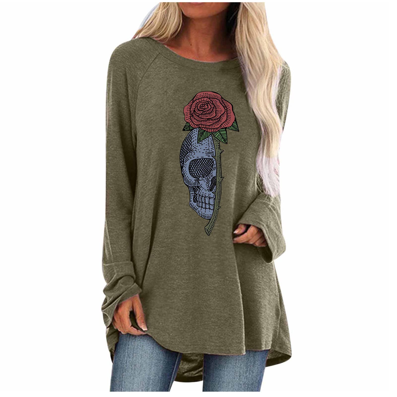 Miximx Halloween Women's Long Sleeve Pumpkin Shirt - Soft Crewneck Fall Tops for Women - Perfect for Halloween Parties, Autumn Outfits & Casual Wear