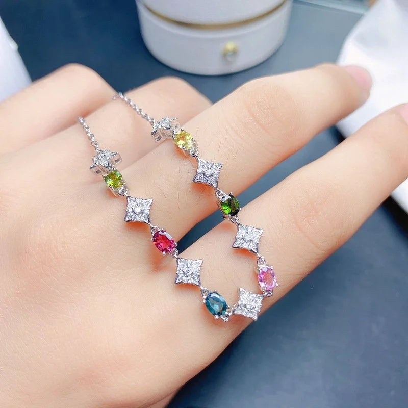Natural Tourmaline Bracelet for Women - October Birthstone Jewelry with Adjustable Chain | Elegant Gift for Birthday, Anniversary & Everyday Wear | FME B051