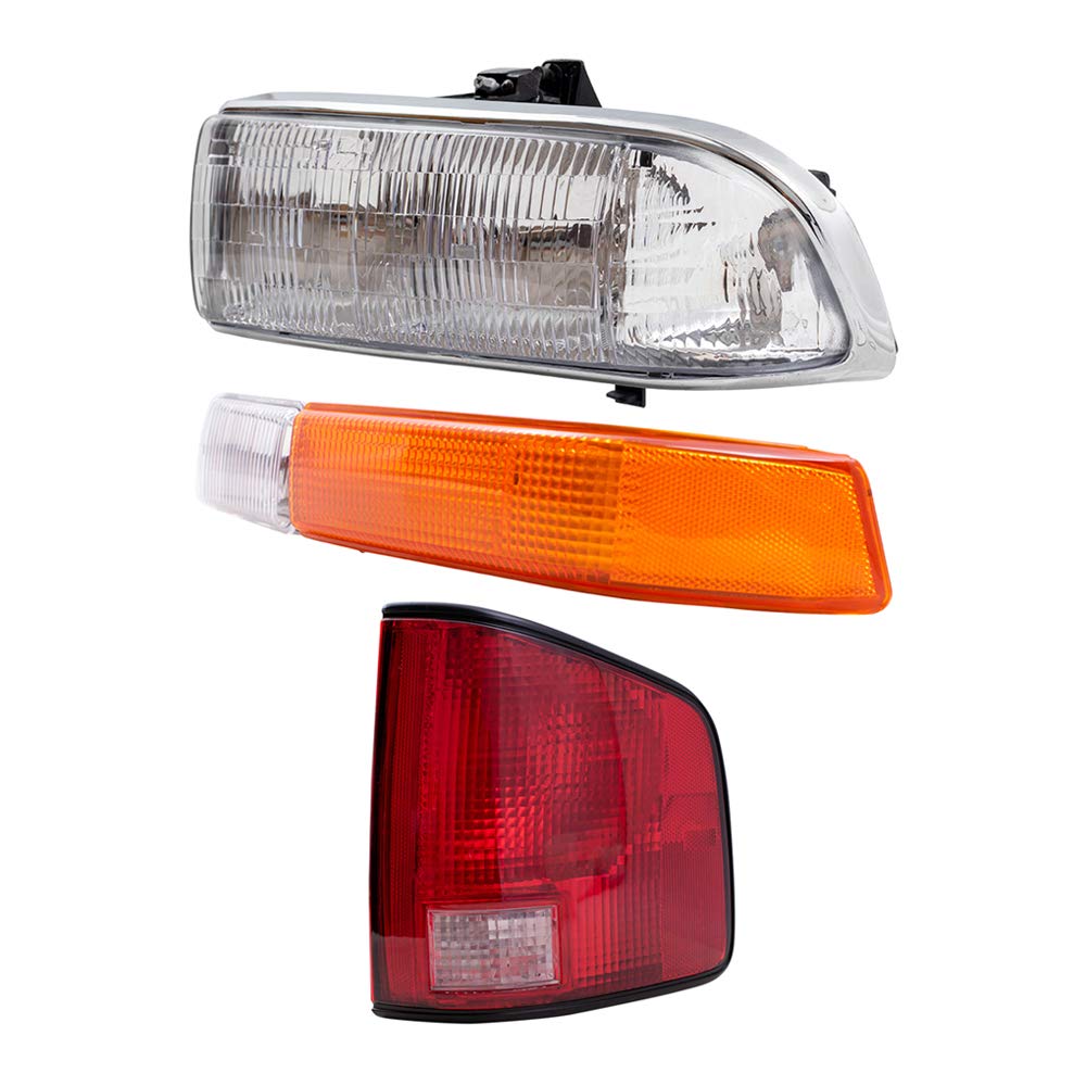 Brock Replacement Headlights Set - Driver & Passenger Side Headlights, Park Signal Fog Lights, Tail Lights with Black Edge (6-Piece) Compatible with 1998-2004 Chevy S10 | Perfect for Night Driving & Vehicle Restoration