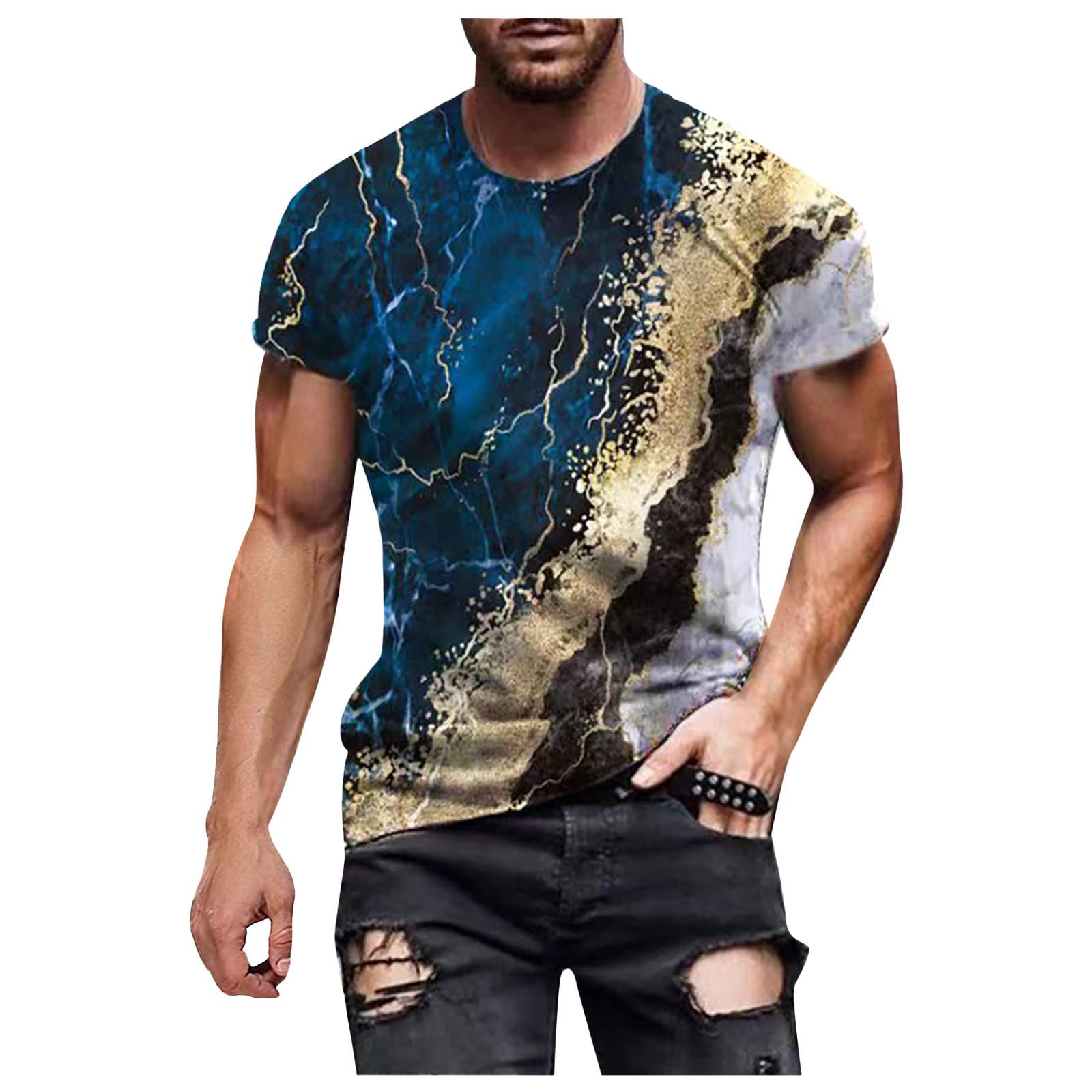 Men's Skull Print Muscle Fit Short Sleeve T-Shirt - Streetwear Fashion Workout Top with Unique Texture | Gym, Casual Wear & Street Style Outfits