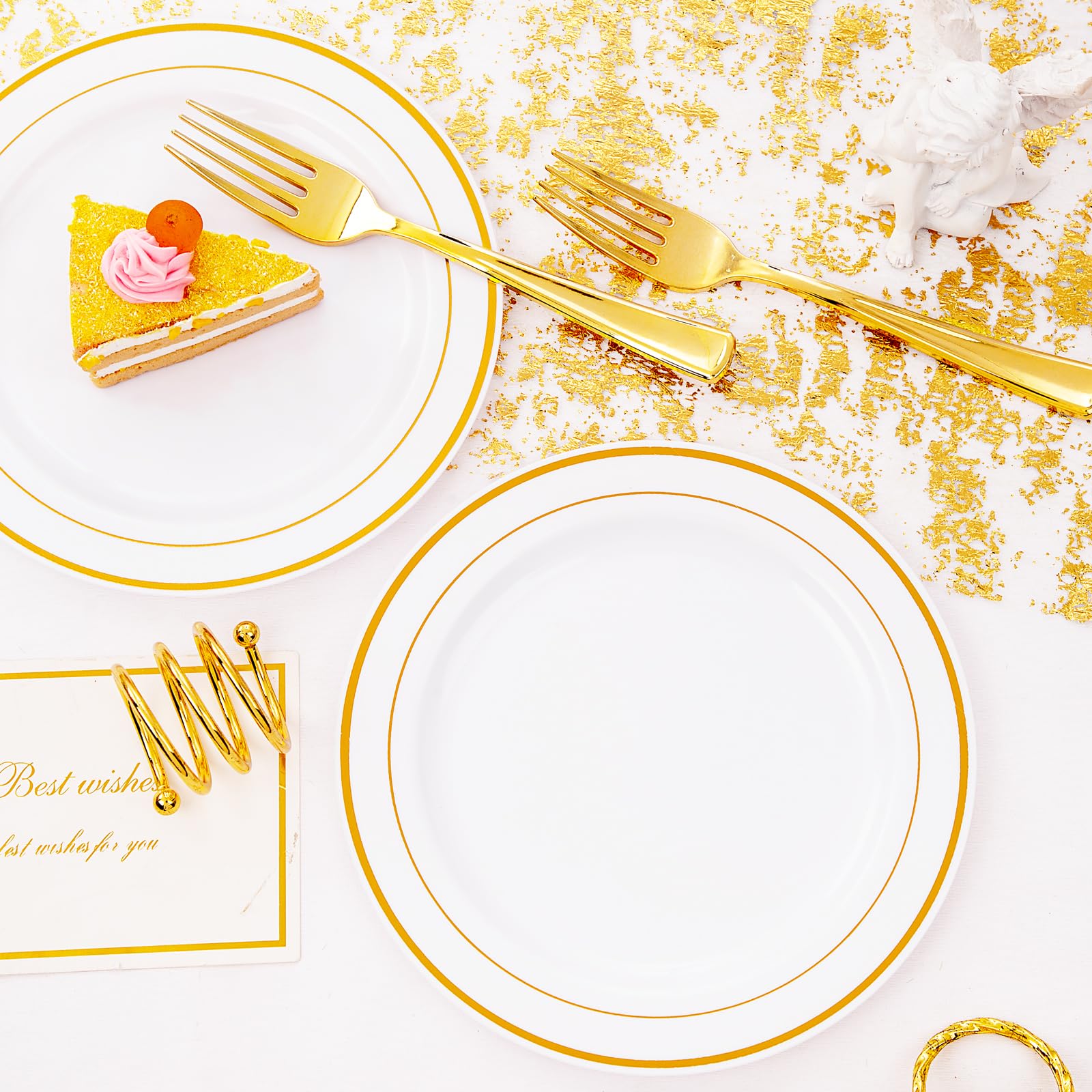 72 Pcs Heavy Duty Gold Rimmed Plastic Plates - 7.5