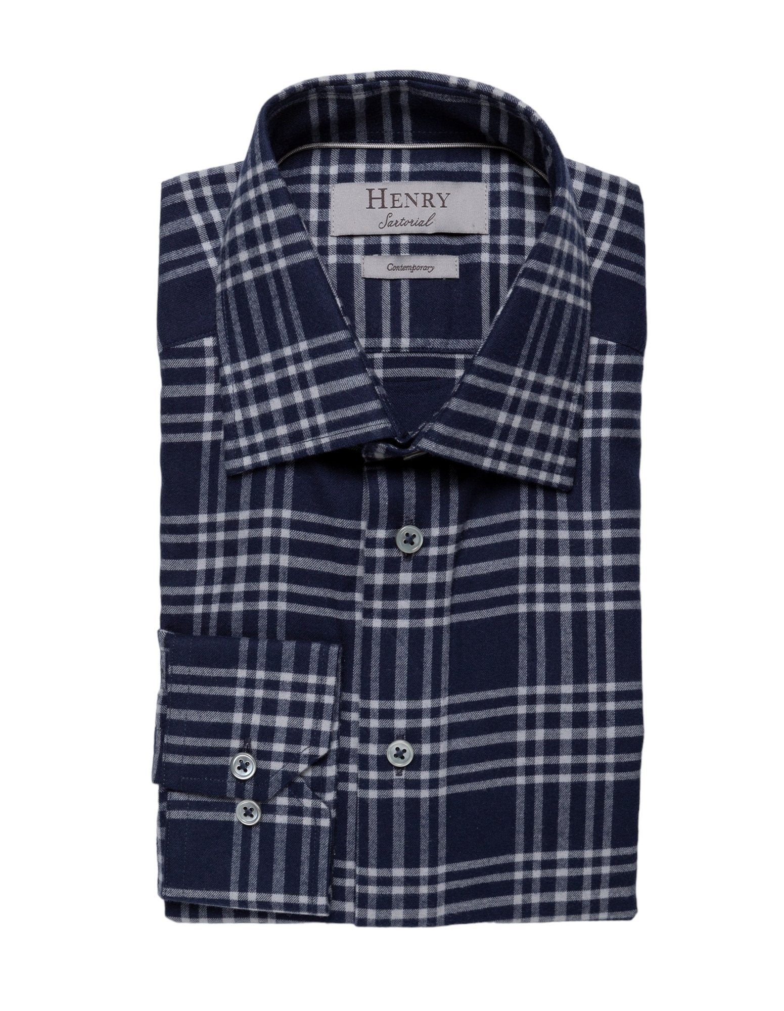 HENRY SARTORIAL Men's Casual Check Cotton Shirt - Navy Multi Color Plaid Button Down Shirt for Business Casual & Weekend Wear