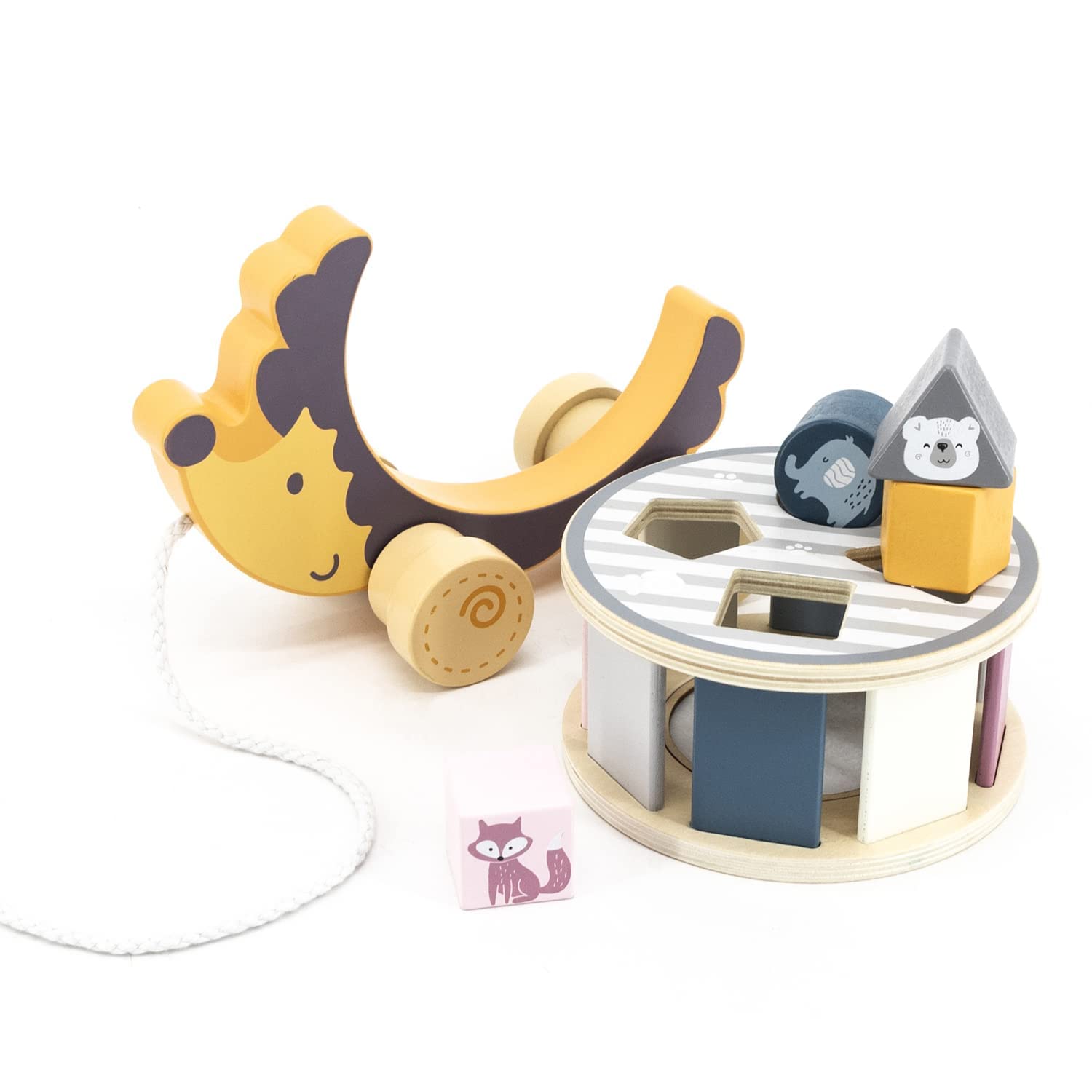 Original Toy Company PolarB Viga Wooden Pull Along Hedgehog Toy with Sorting Wheel - Montessori Learning Toy for Toddlers, Perfect for Early Childhood Development & Sensory Play