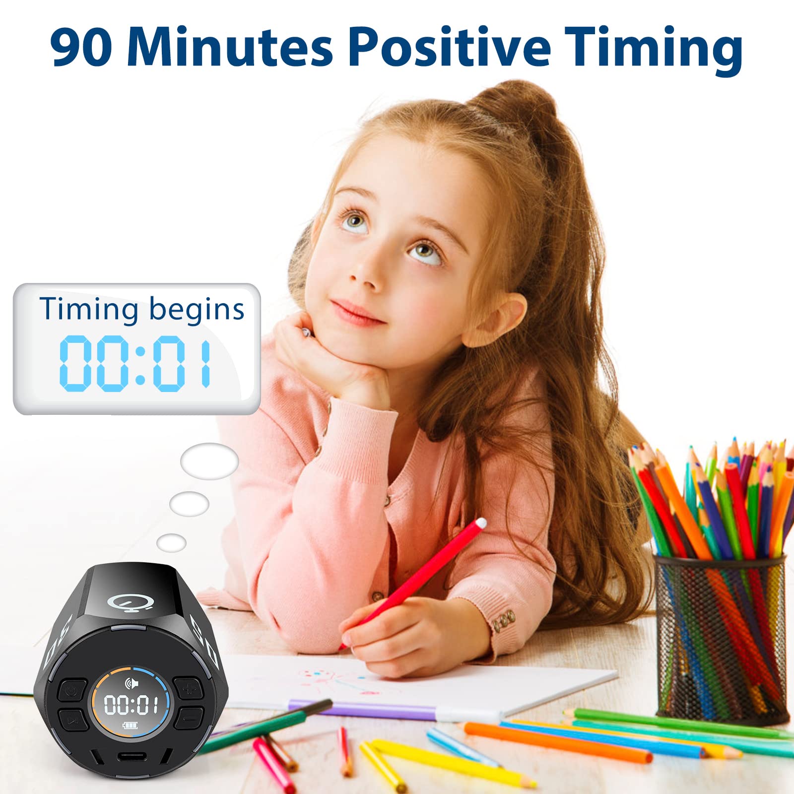 Hexagon Pomodoro Timer - Digital Cube Timer with Magnetic Base, Visual Flip Display & Multiple Time Presets | Silent & Alarm Modes, Count Up/Down | Perfect for Classroom, Cooking, Gym, Office & Study Focus