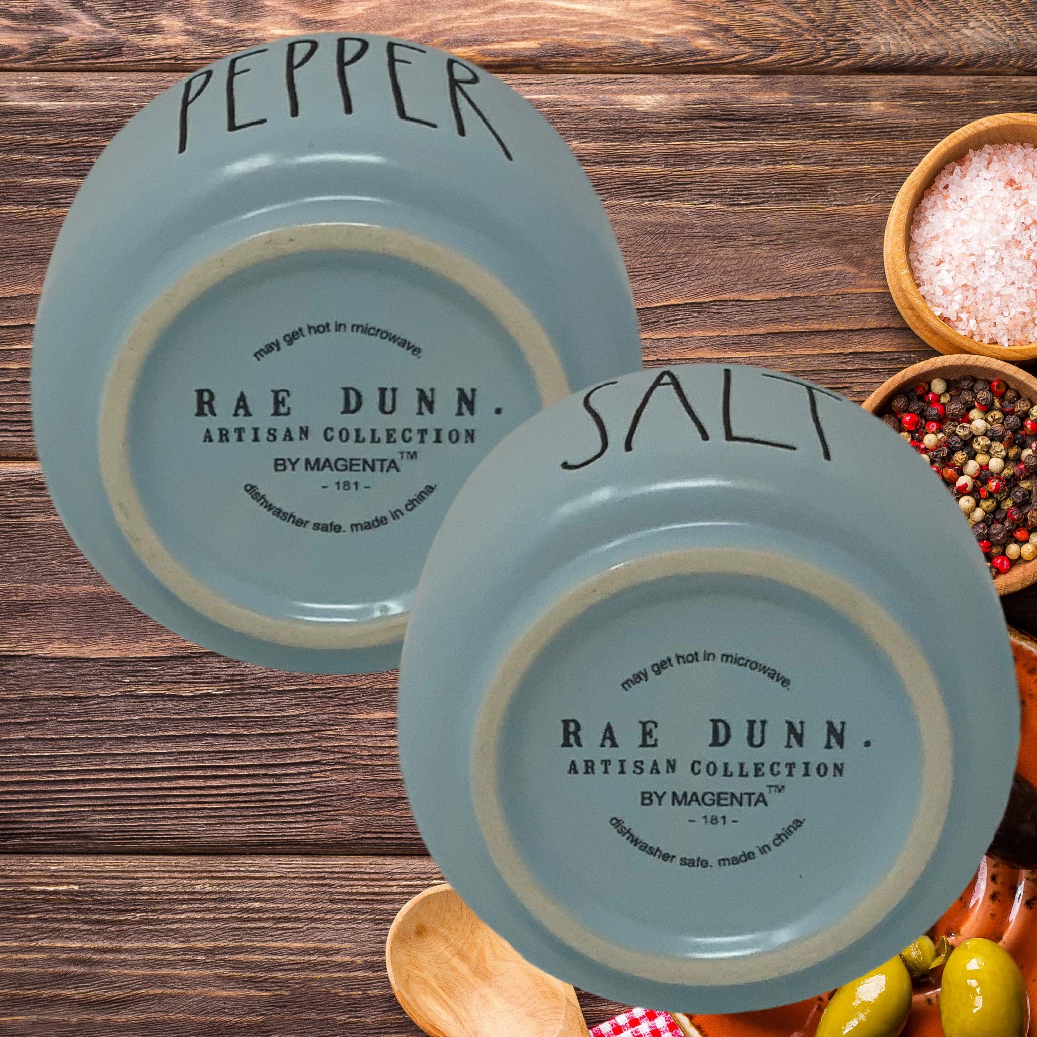 Rae Dunn Pastel Blue Salt and Pepper Shakers Set - 2 Piece Stackable Ceramic Spice Containers with LL Font Letters - Perfect for Kitchen, Dining Table, and Gift Giving