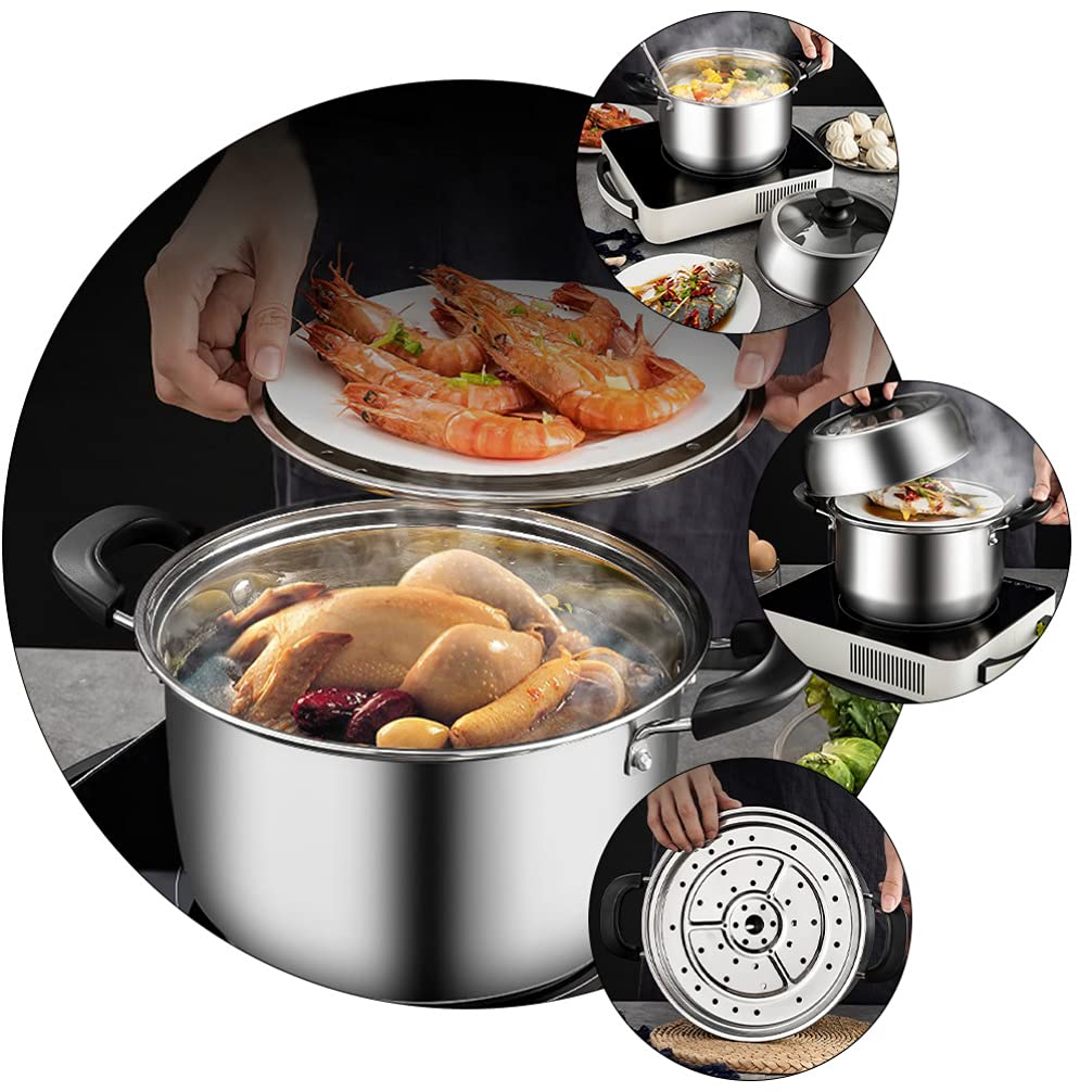 1pc Stainless Steel Steamer Stockpot - 5QT Multi-Purpose Kitchen Cookware for Soup, Vegetables & Seafood | Perfect for Home Cooking, Meal Prep & Healthy Steam Cooking