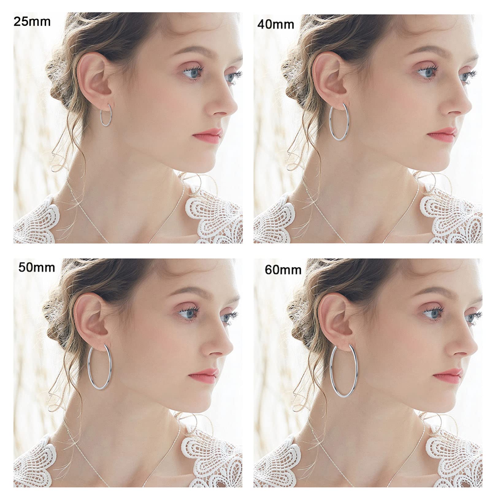 4 Pairs 925 Sterling Silver Hoop Earrings for Women - Hypoallergenic Large Minimalist Hoops (30MM 40MM 50MM 60MM) - Perfect for Everyday Wear, Parties & Gifts