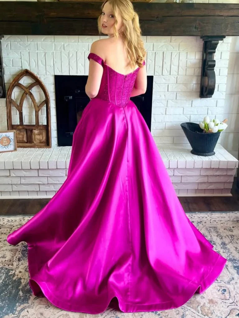 Custom Made Lace Magenta Prom Dresses 2025 - Off the Shoulder Ball Gown for Homecoming, Formal Events & Special Occasions