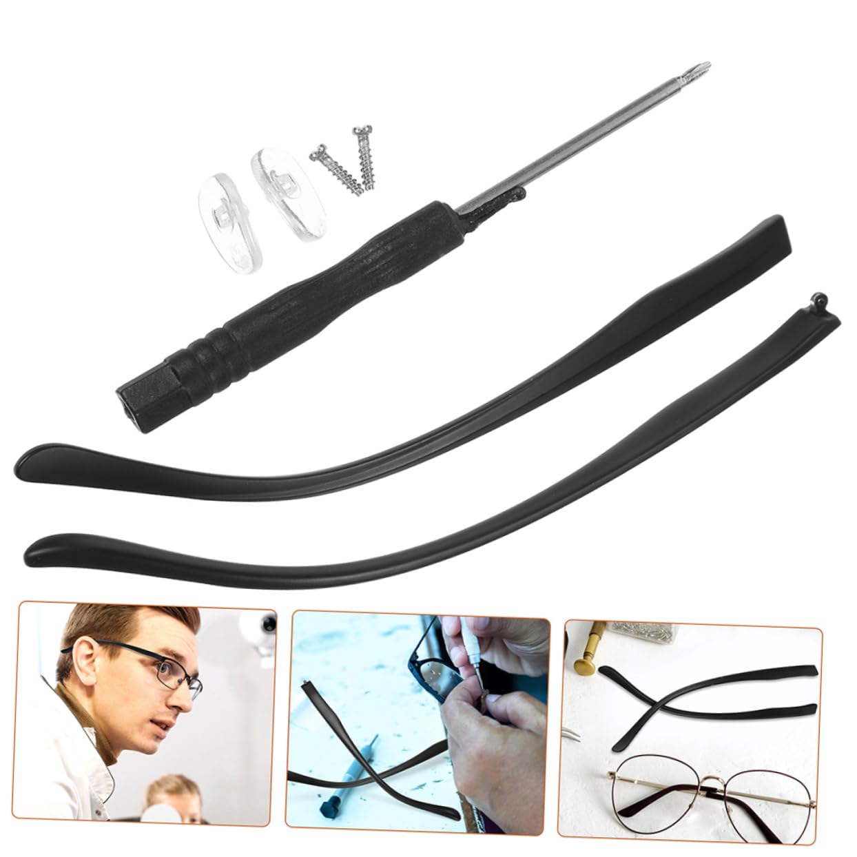 KOMBIUDA 2 Pairs Universal Glasses Repair Kit - Glasses Temple Replacement Arms & Legs for Eyeglasses & Sunglasses | Perfect for Broken Frame Repair at Home, Office, or Travel