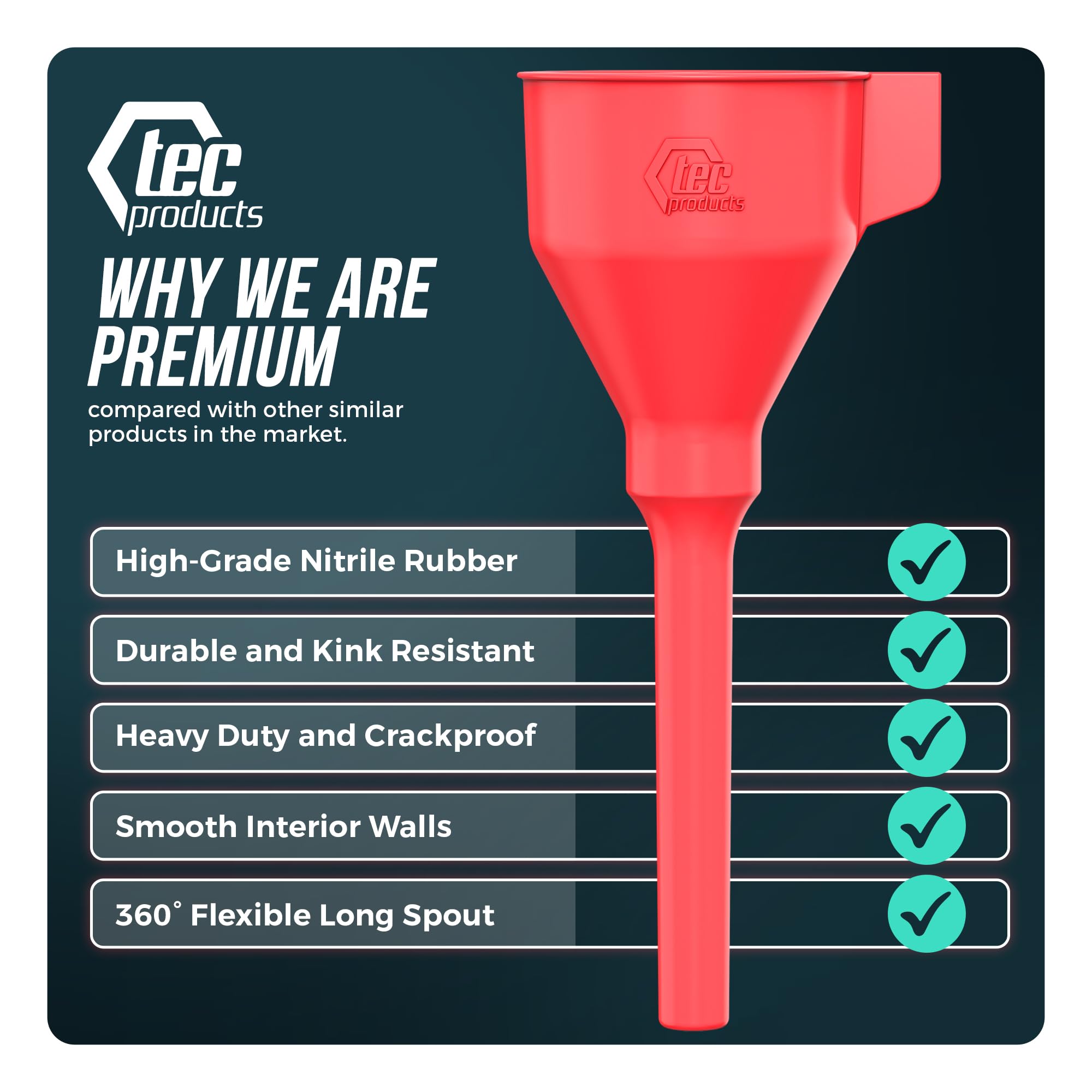 Flexible Anti-Kink Funnel with Hose - Durable Nitrile Rubber Automotive Funnel for Oil Changes, Transmission Fluid, Diesel & Gas - USA Made - Perfect for DIY Car Maintenance, Motorcycle Care & Home Garage Use