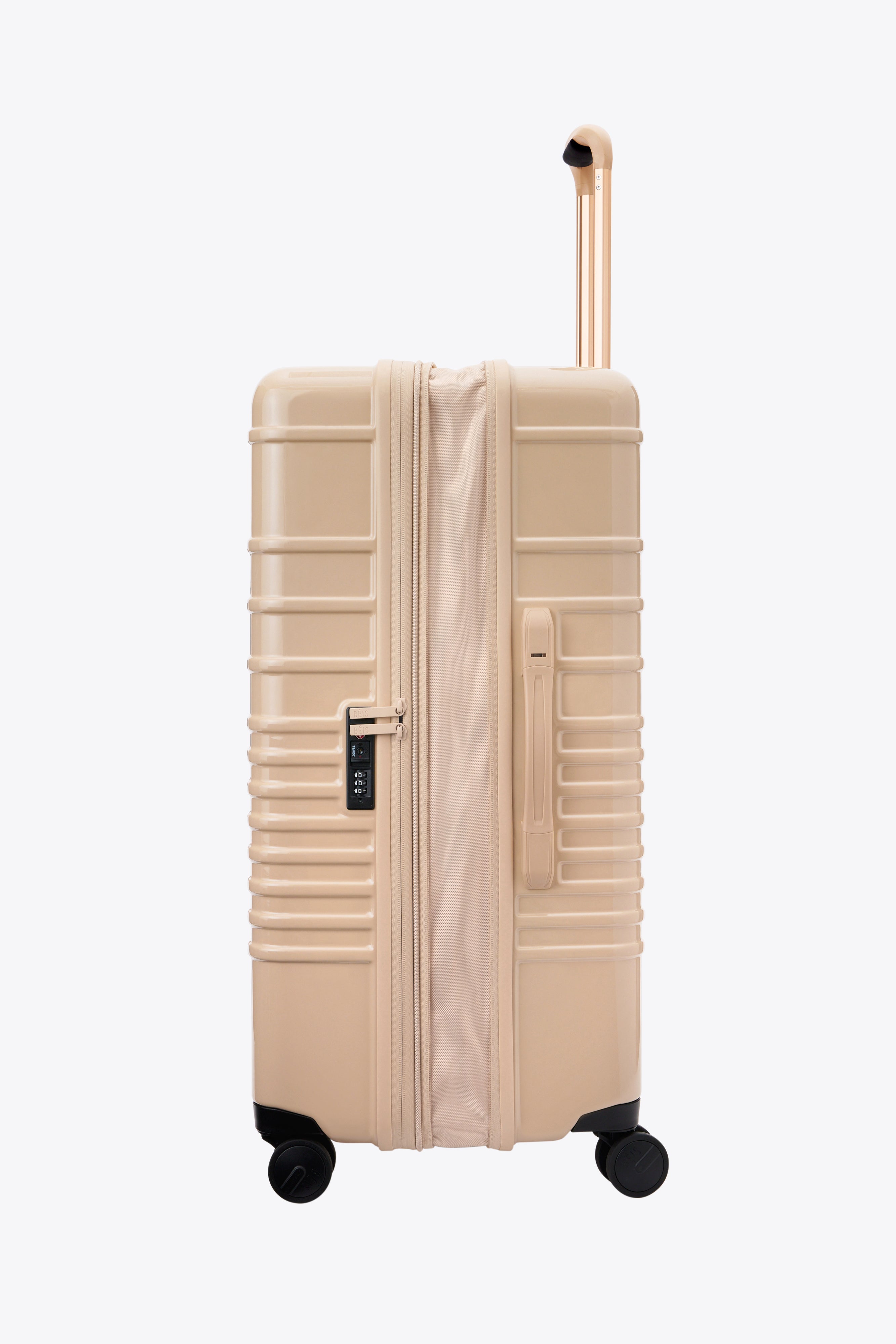 Large Check-In Roller Luggage in Glossy Beige - Spacious Carry-On Suitcase for Travel, Business Trips & Vacations