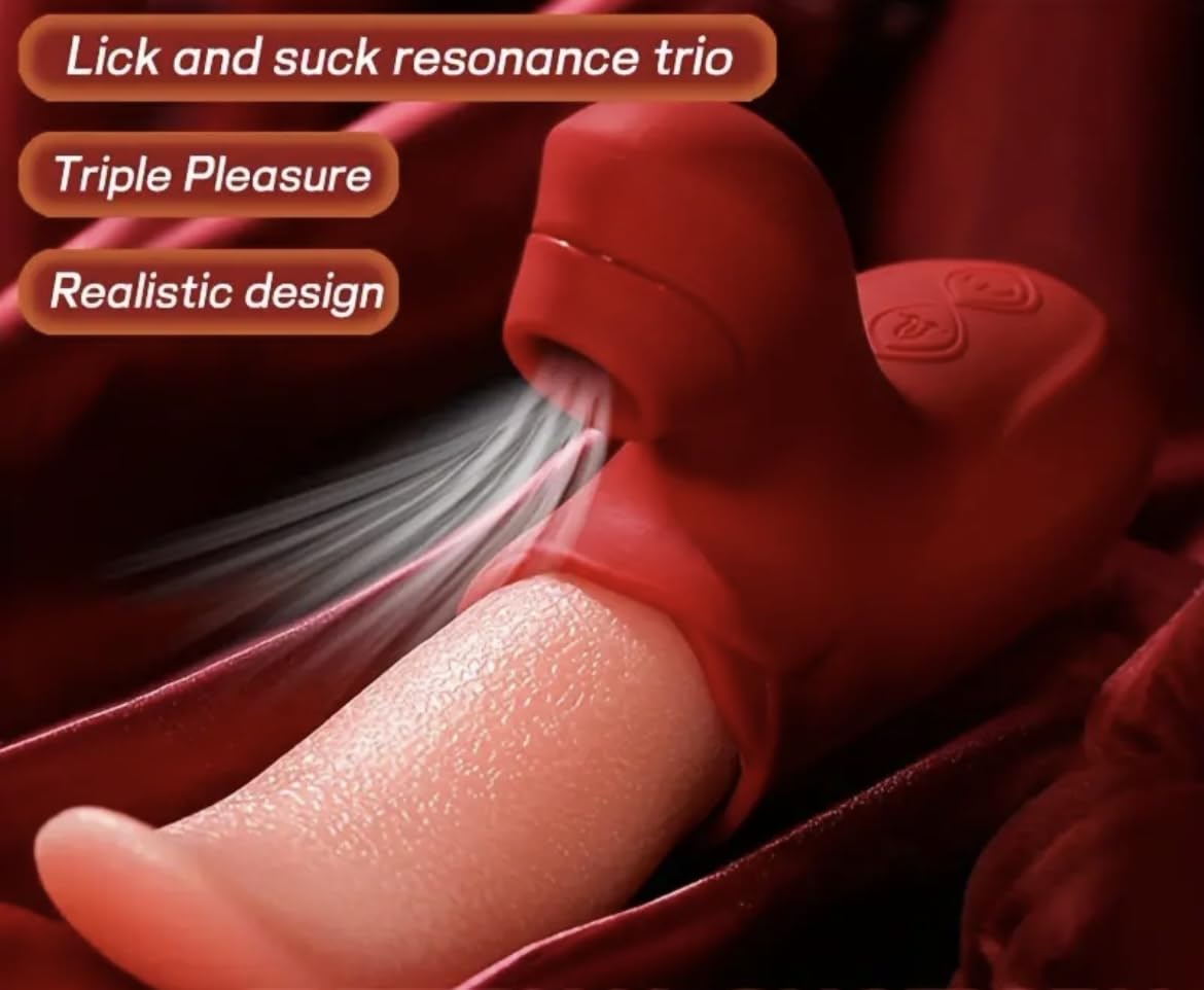 3-in1 Rose Tongue Vibrator for Women - Clit Sucker, G Spot & Nipple Stimulator with Anal Dildo | Adult Sex Toy for Clitoral Stimulation & Pleasure | Perfect for Solo Play, Couples & Sensual Massage