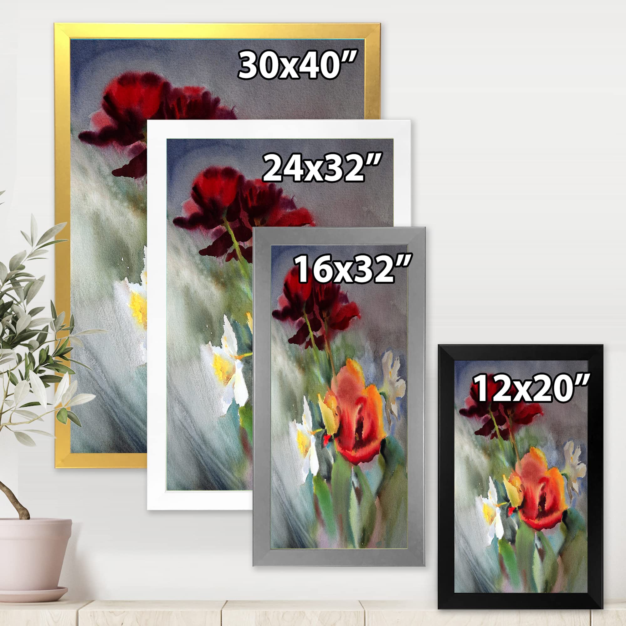 DesignQ Vibrant Wildflowers Framed Wall Art - Traditional Floral Home Decor for Living Room, Bedroom & Office