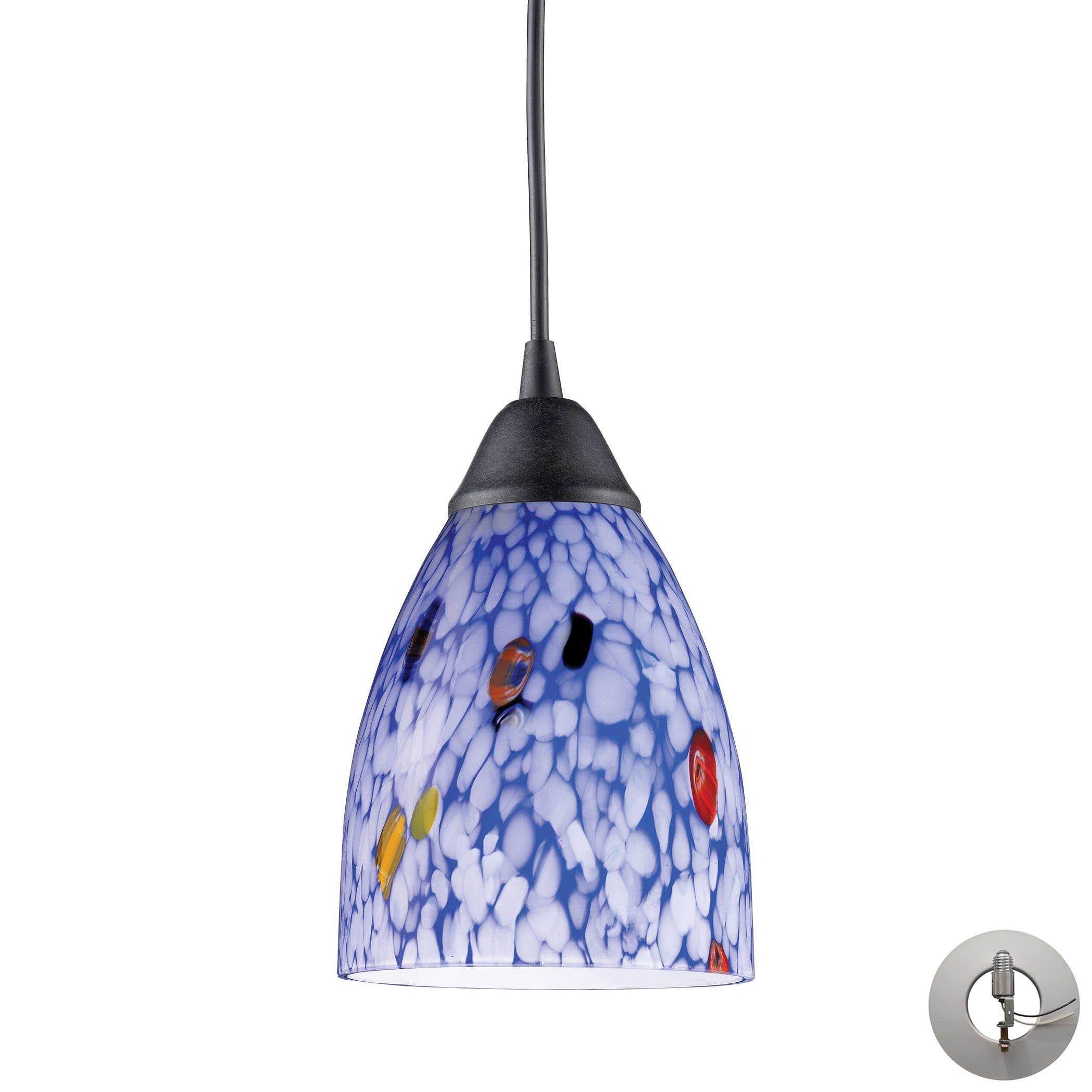 Dark Rust & Starlight Blue Glass 1-Light Pendant with Recessed Light Conversion Kit - Perfect for Kitchen Island, Dining Room, and Entryway Lighting