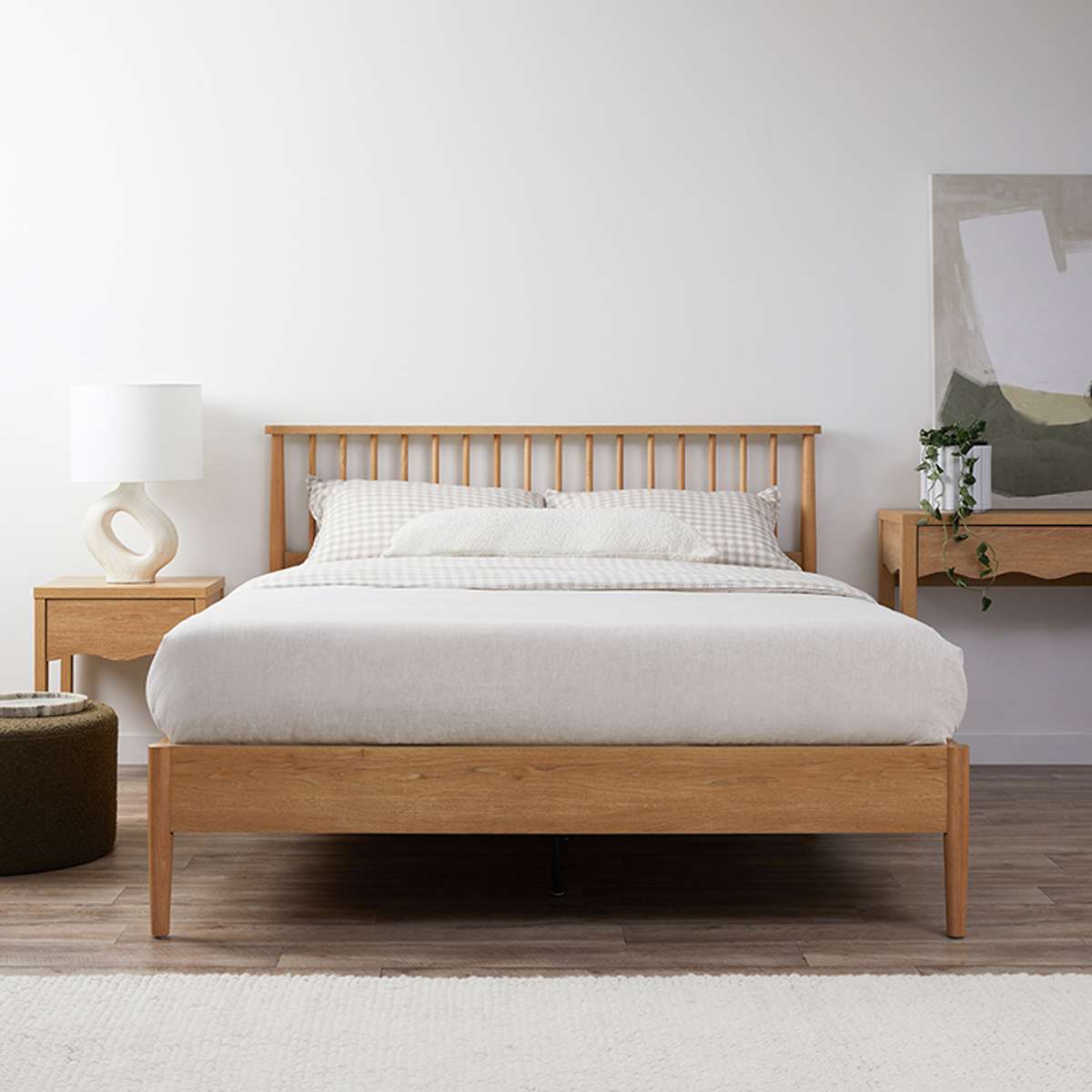 Napier Natural 3-Piece Bedroom Set - Queen Bed Frame, Nightstand & Dresser - Solid Wood Furniture for Master Bedroom & Guest Room Decor