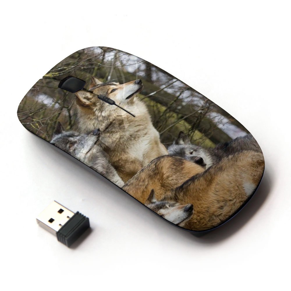 2.4G Wireless Mouse with Wolf Pack Winter Canine Animals Design - Ergonomic Optical USB Mouse for PC, Laptop, Office & Gaming - Perfect for Home, Work & Outdoor Enthusiasts