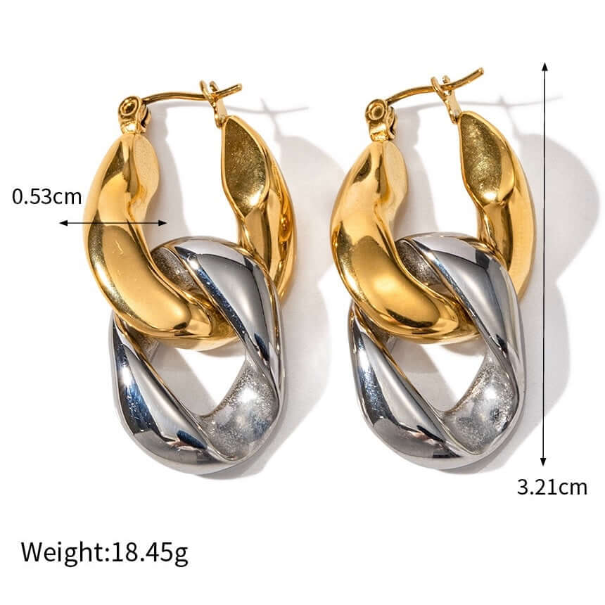 18K Gold Duo Tone Chain Hoop Earrings for Women - Classic Elegant Jewelry Gift for Birthday, Anniversary & Special Occasions | JDE684
