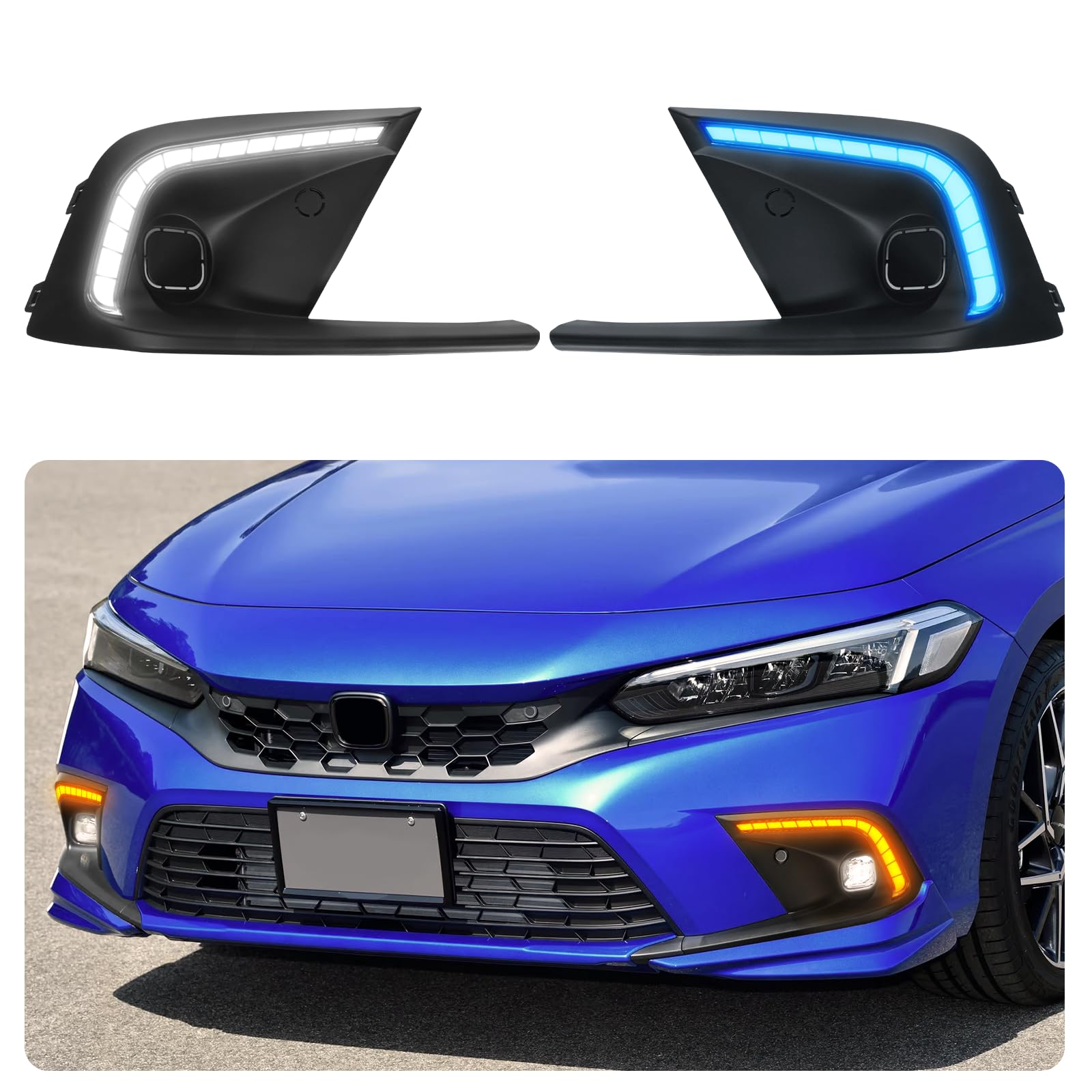 2022-2024 Honda Civic LED Daytime Running Lights (DRL) & Turn Signal Kit - Compatible with 11th Gen Civic Sedan & Hatchback - Bright Fog Light Assembly for Enhanced Visibility & Safety (Perfect for Night Driving & Low Visibility Conditions)