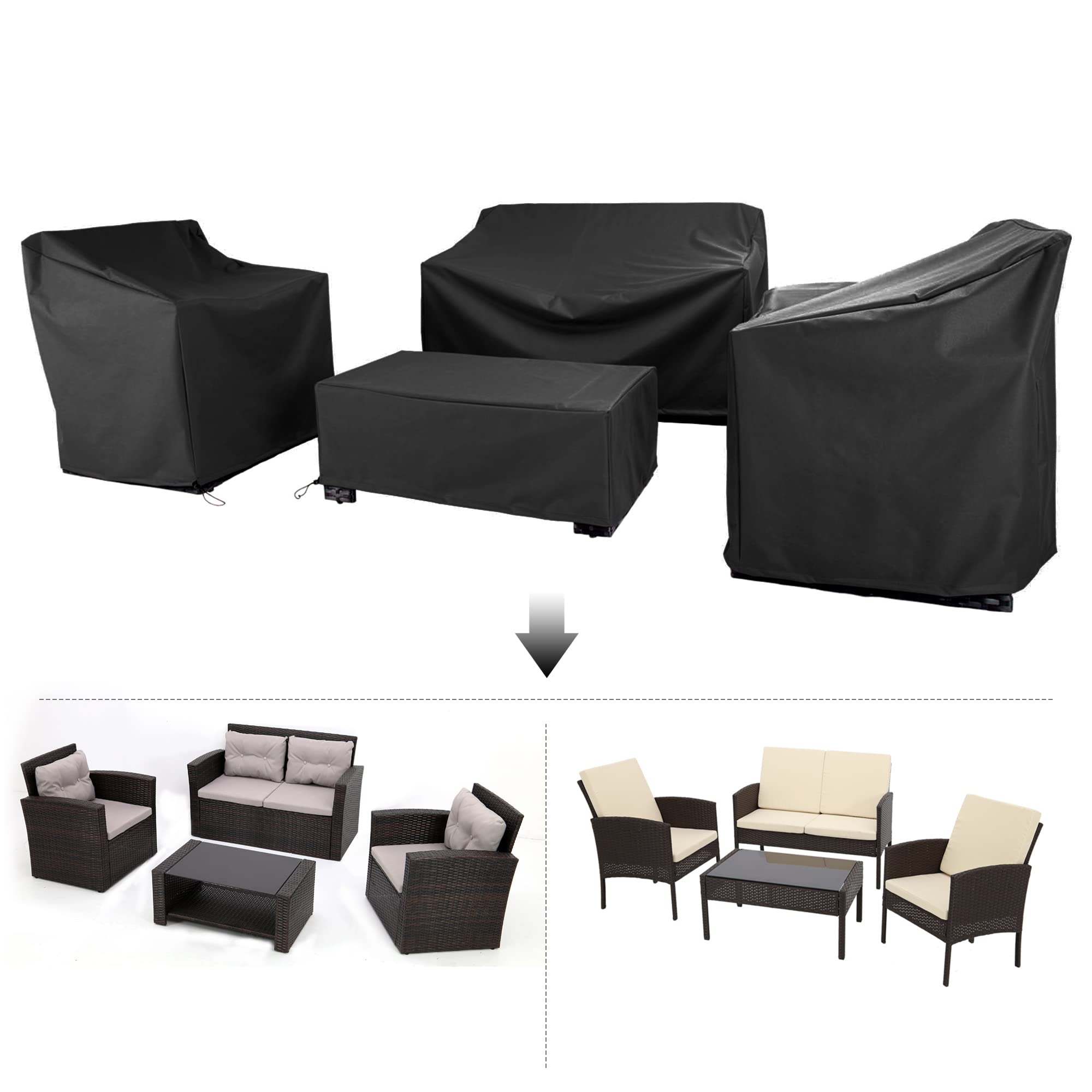 **Waterproof Outdoor Furniture Covers for 4-Piece Patio Conversation Set - Heavy-Duty Black Patio Furniture Protector for Rain, Sun & Snow - Perfect for Backyard, Deck, or Garden Use**