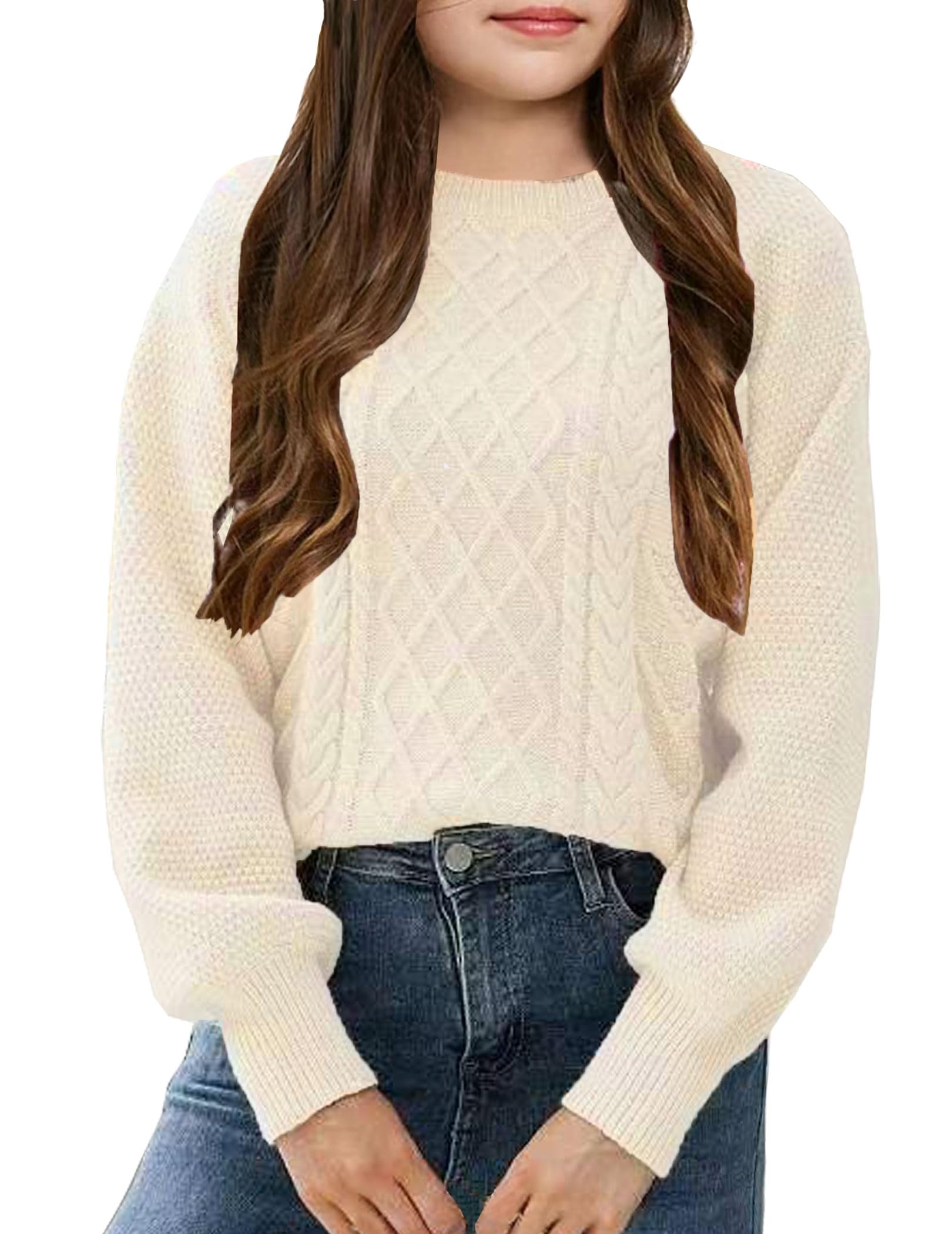 Girl's Cable Knit Sweater - Soft Long Sleeve Crew Neck Pullover for Casual Wear | Perfect for School, Playdates & Fall Outfits