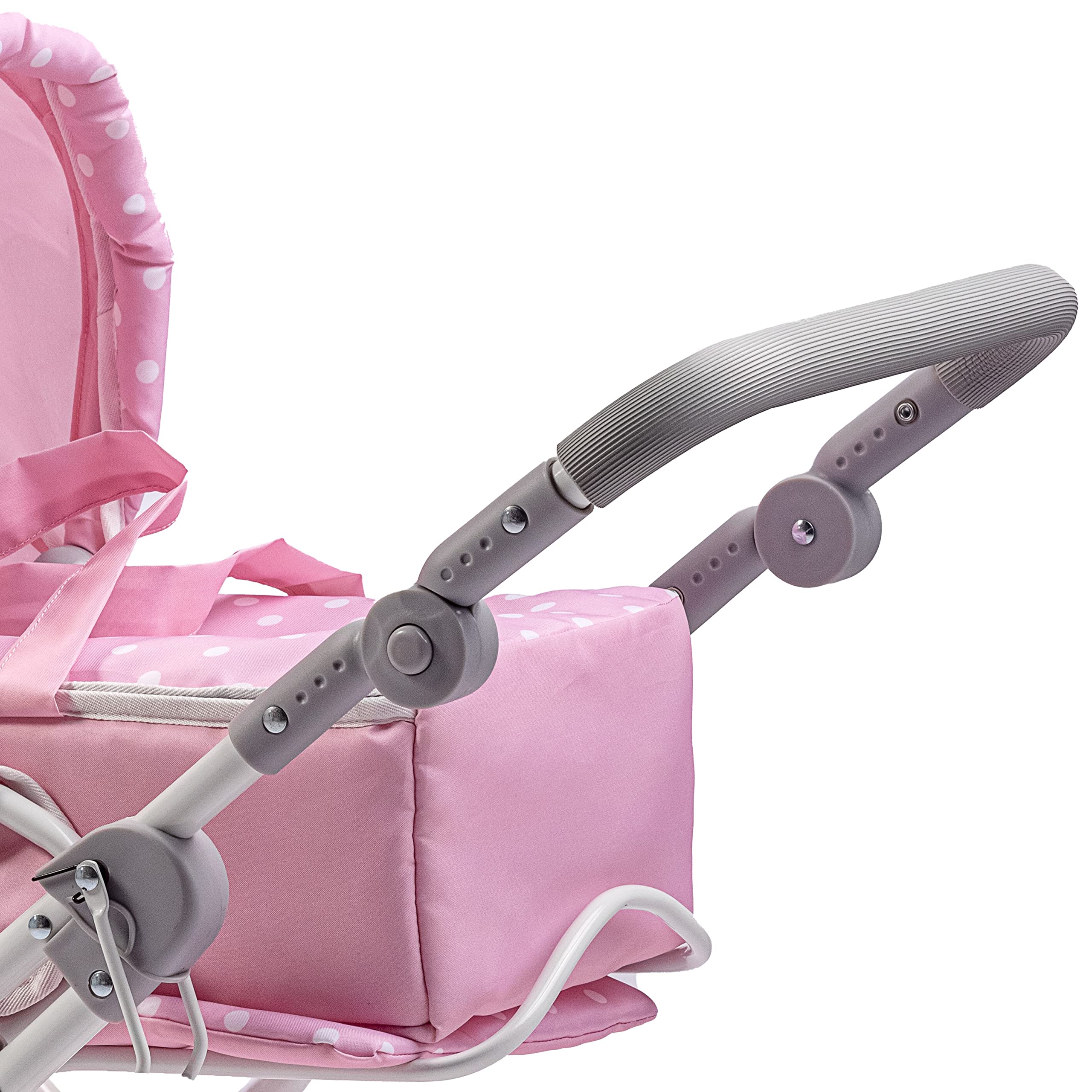 JC Toys Berenguer Boutique Deluxe Pink Foldable Baby Doll Stroller with Canopy & Removable Carry Basket - Perfect for Pretend Play, Role Play, and Gift for Girls Ages 3+ | Indoor & Outdoor Doll Accessories