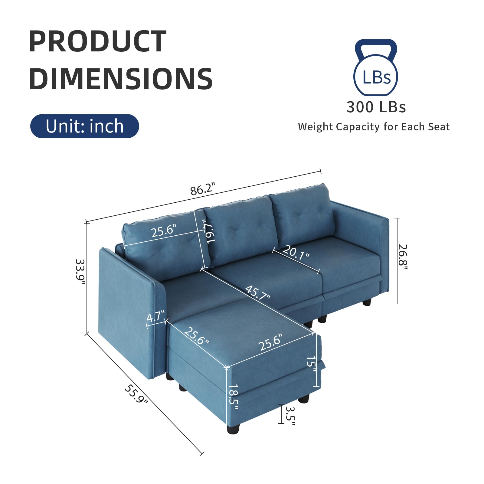 Modular Sectional Sofa with Storage - 86.2