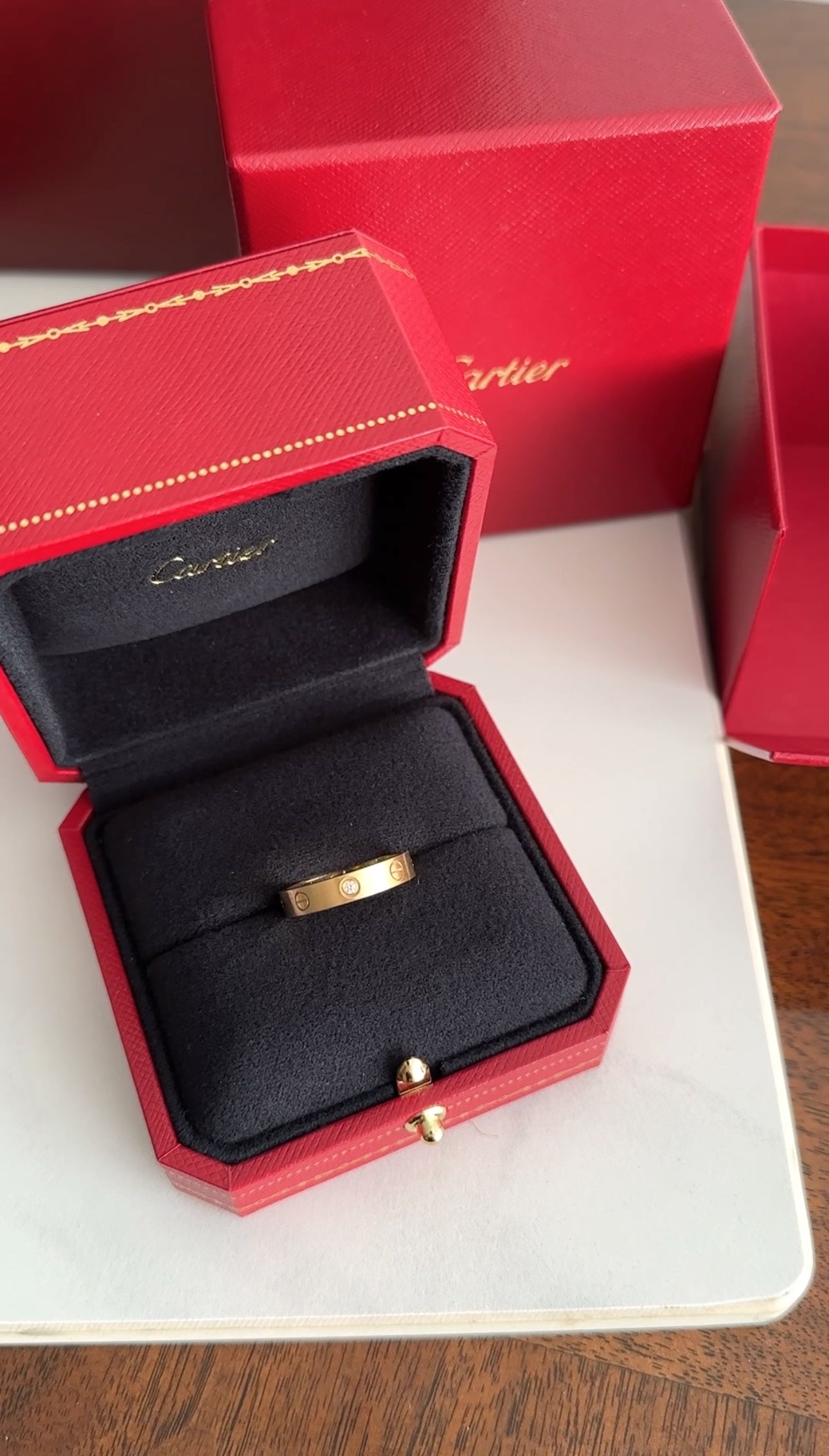 Cartier 18K Yellow Gold 1 Diamond Small Love Ring - Size 7.25 (US 55) - Elegant Wedding Band, Anniversary Gift & Luxury Jewelry for Women