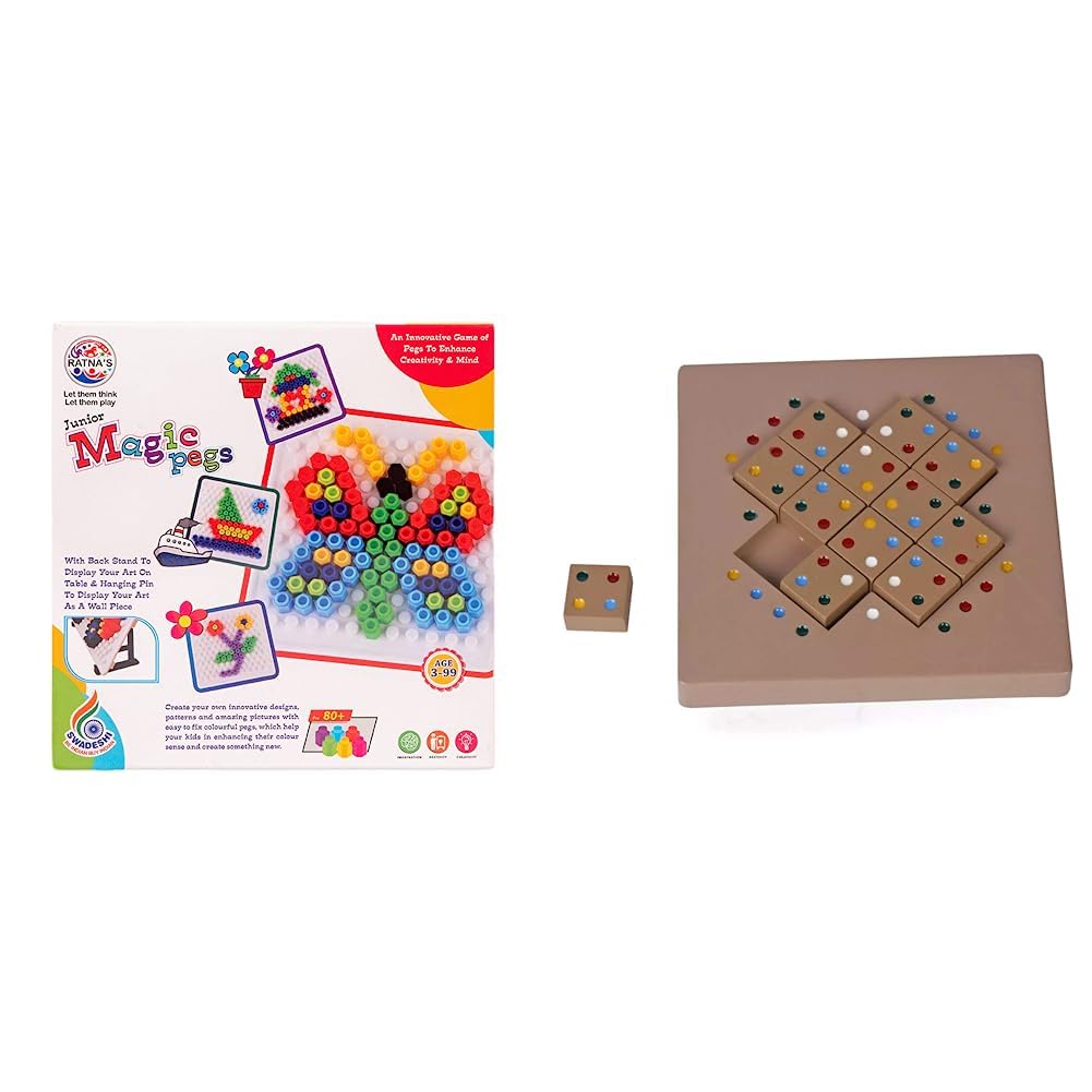 RATNA'S Magic Pegs for Kids - Creative Building Blocks for Mind Development & Concentration | Small Square Color Matching Puzzle Toy | STEM Learning, Educational Play, and Brain Training Activity