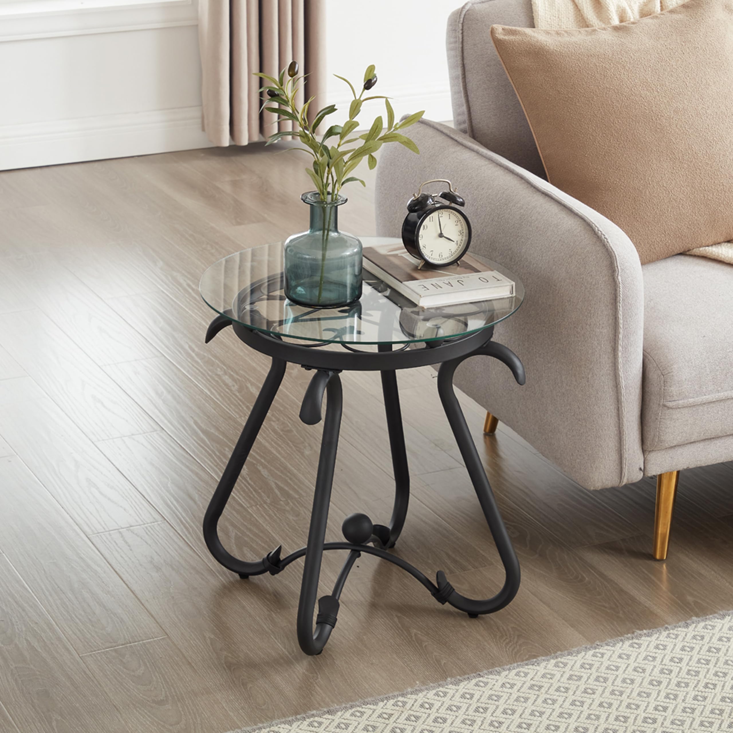 Modern Glass Coffee Table and End Table Set of 2 - Tempered Glass Top with Sturdy Metal Frame - Black Living Room Center & Sofa Side Tables - Perfect for Home Office, Lounge & Small Space Decor