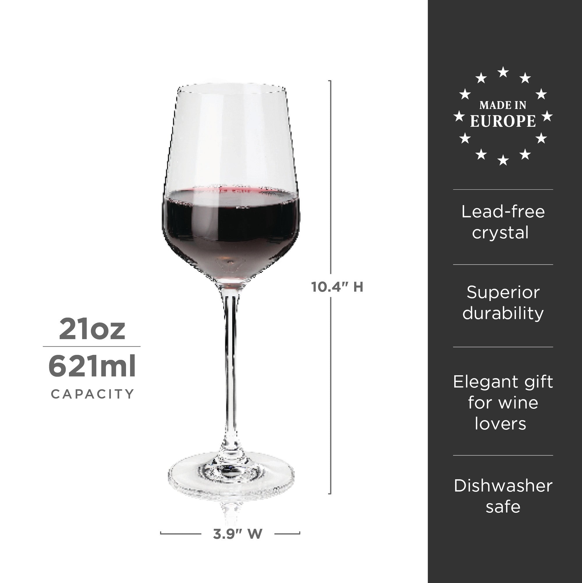 Premium Inez Crystal Bordeaux Wine Glasses Set of 4 - Elegant Stemware for Red Wine, Dinner Parties & Formal Entertaining