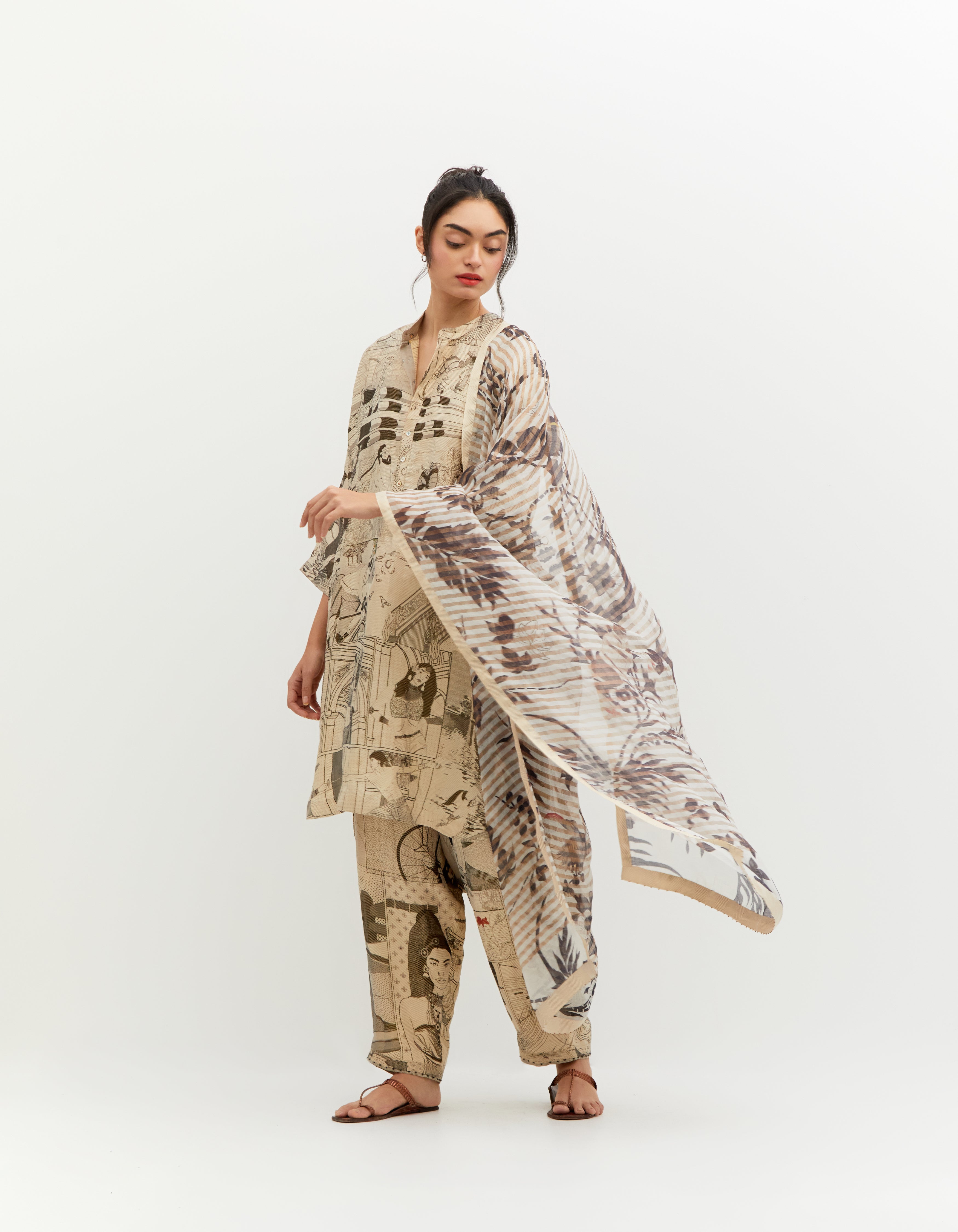 SD Leap Aisha Salwar Silk Brocade Zig Zag Black & White - Elegant Traditional Indian Outfit for Weddings & Festive Occasions