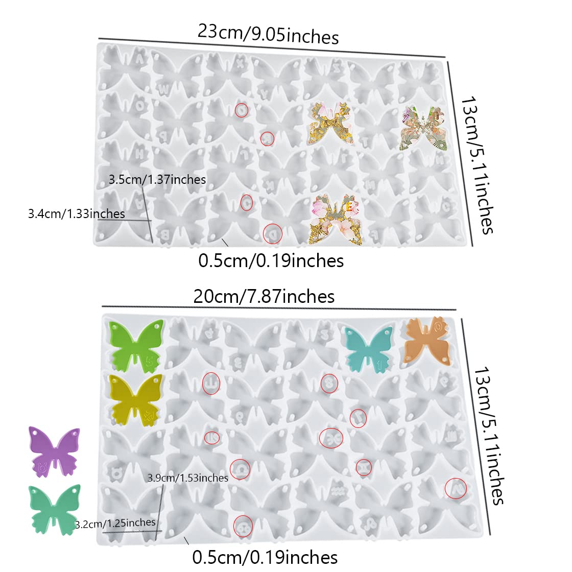 HyzaPhix 2-Piece Butterfly Silicone Resin Molds for Jewelry Making - DIY Keychain, Pendant, Earrings & Necklace Charms with 2 Holes - Perfect for Crafting, Gift Making & Handmade Jewelry Projects (Butterfly Design)
