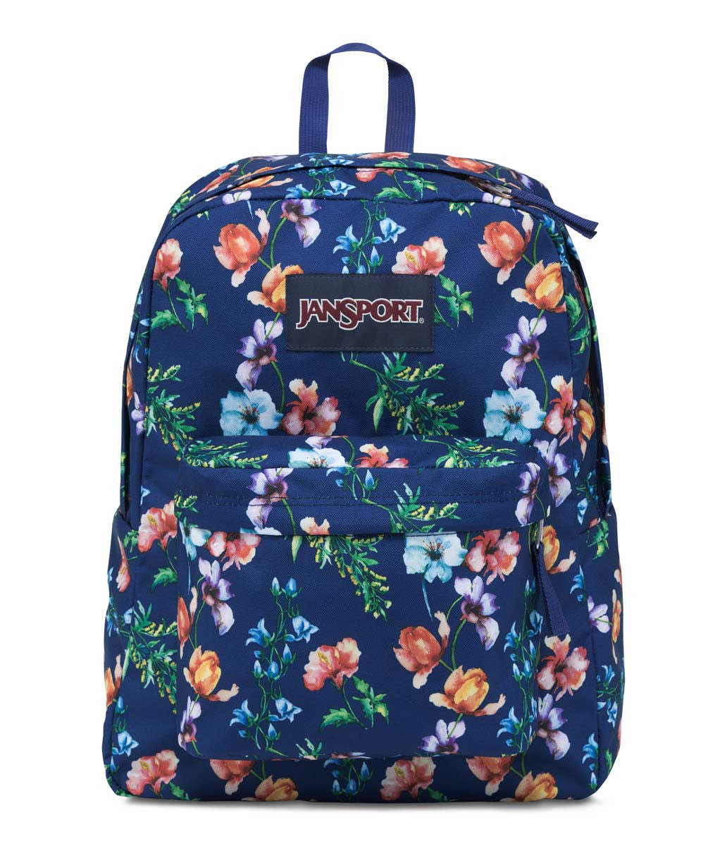 JANSPORT Superbreak Backpack - Lightweight Laptop Backpack for School, Travel & Work - Durable Multi Navy Mountain Meadow Design - Perfect for Students, Commuters & Outdoor Adventures
