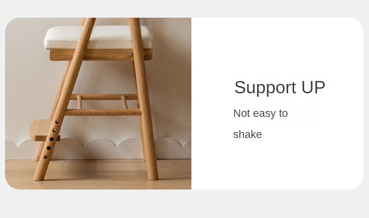Adjustable Height Oak Solid Wood Kids Chair - Sturdy & Ergonomic Design for Study, Dining & Playtime