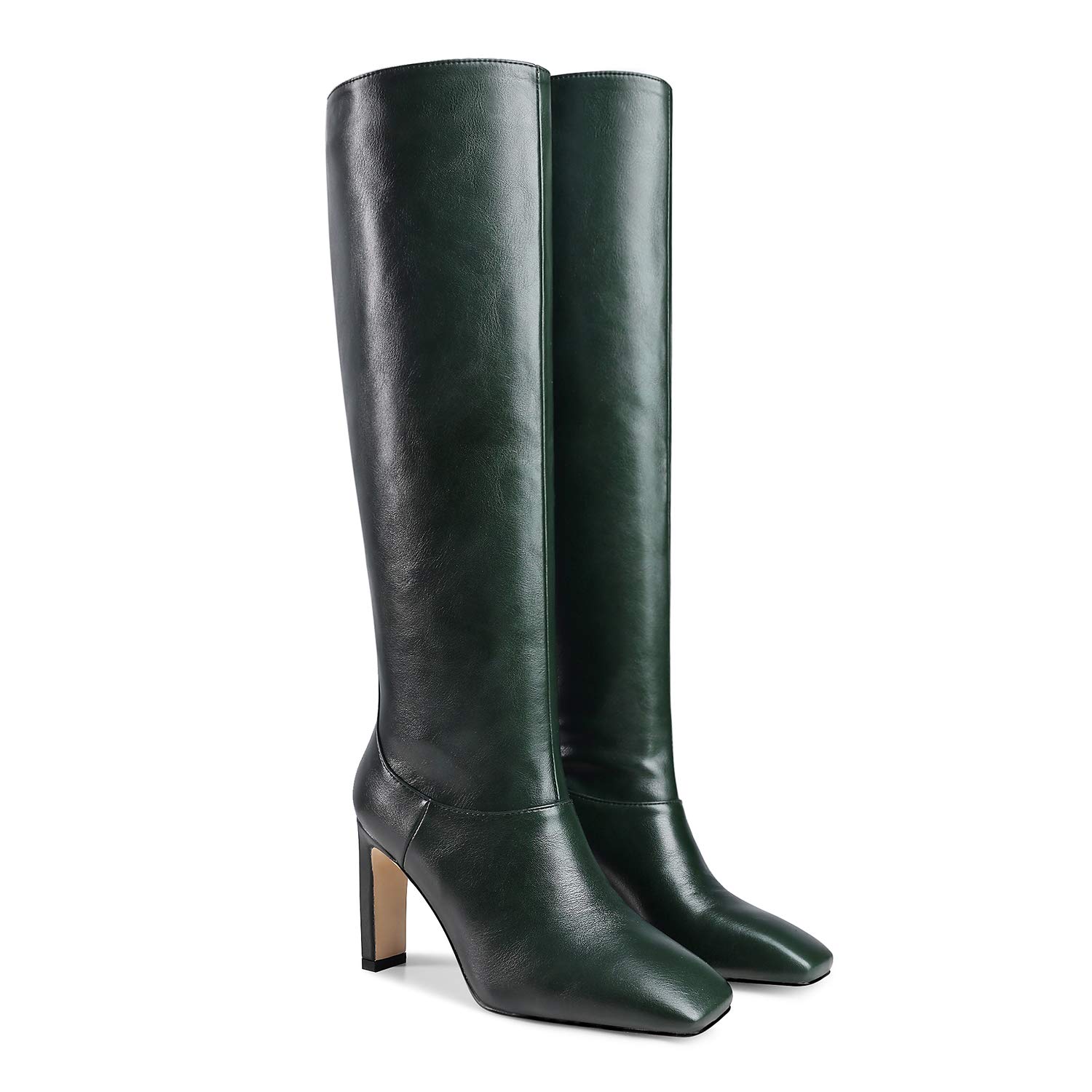 LEHOOR Women's Knee High Boots with Chunky Heel - Matte Leather Square Toe Slip On Dress Boots - Trendy High Heel Booties for Women US Size 4-11 - Perfect for Office, Party & Night Out
