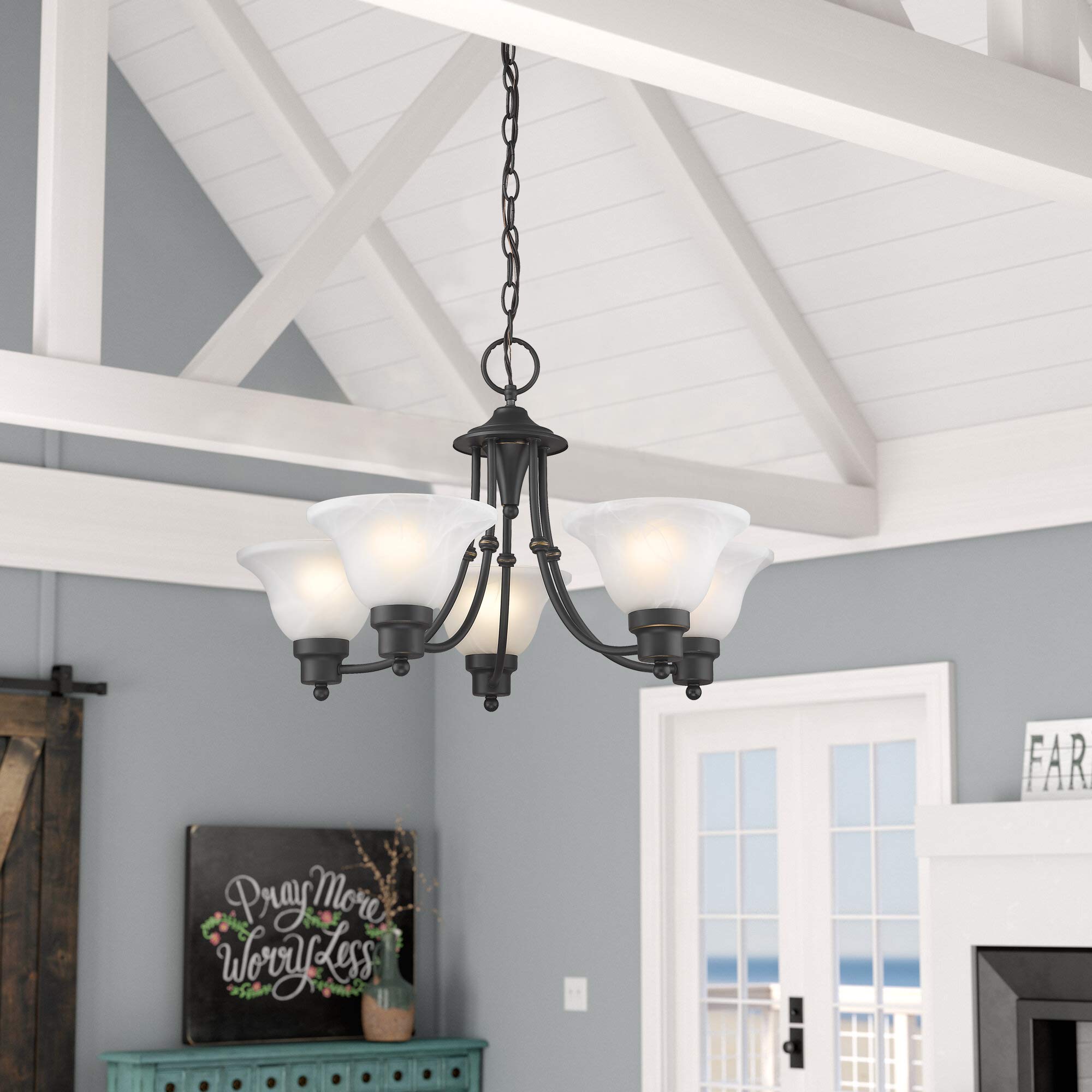 5-Light Traditional Chandelier Lighting Fixture - Black Crystal Pendant Light for Dining Room, Living Room & Foyer | Elegant Ceiling Light for Home Decor, Wedding & Restaurant Lighting