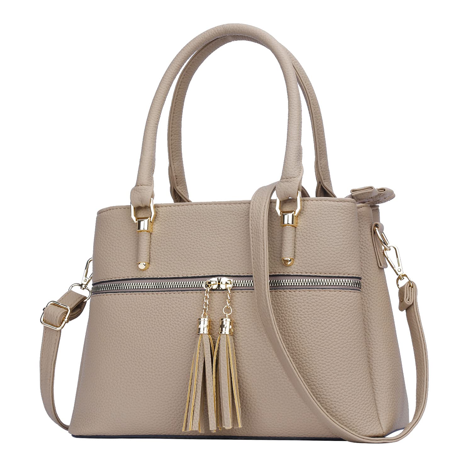 KKXIU Women's Leather Satchel Crossbody Bag with Zipper Pockets - Stylish Shoulder Handbag for Work, Travel & Everyday Use