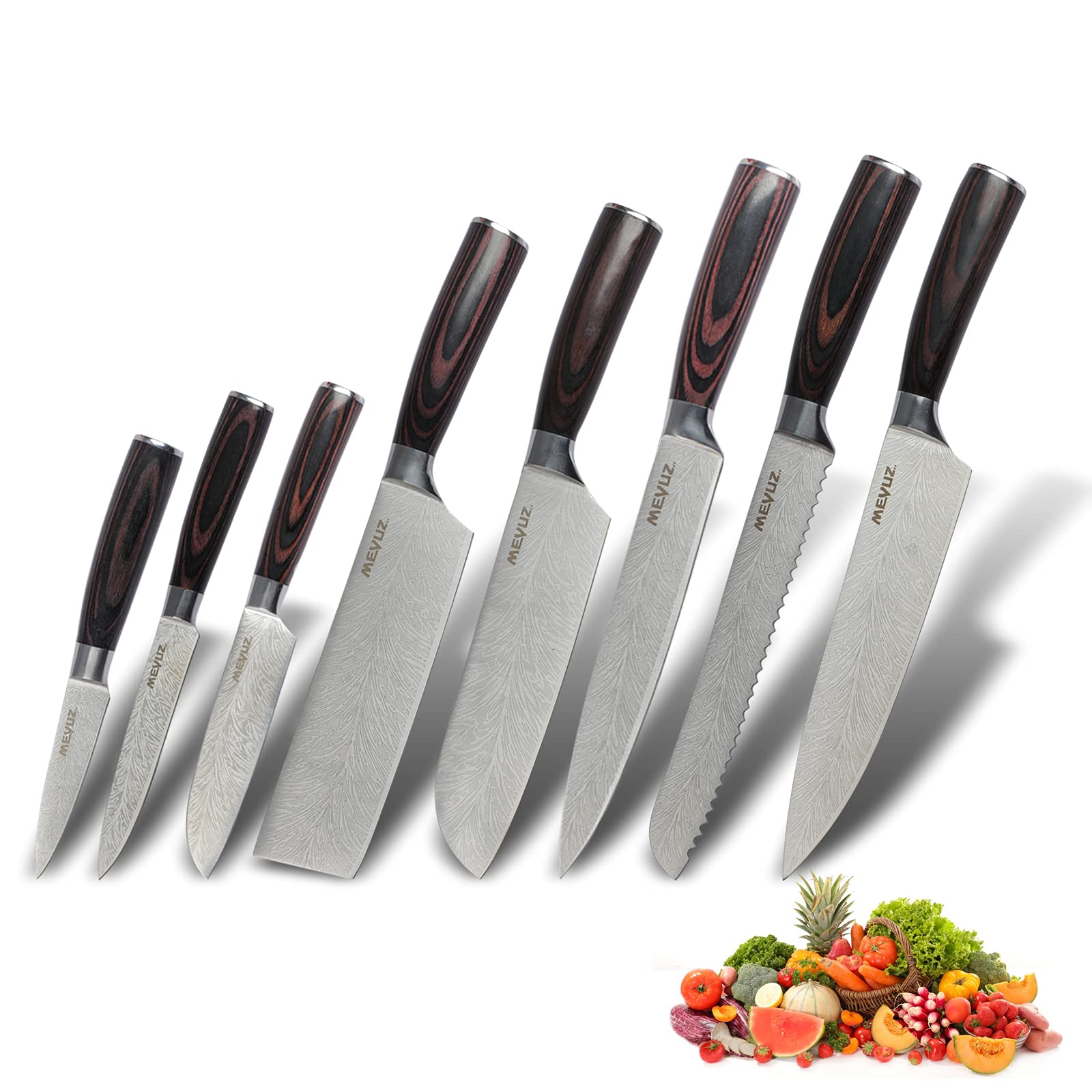 Premium 8-Piece German High Carbon Stainless Steel Chef Knife Set - Ultra Sharp Professional Kitchen Knives with Blade Guards & Ergonomic Handle for Cooking, Slicing, Dicing, and Food Prep