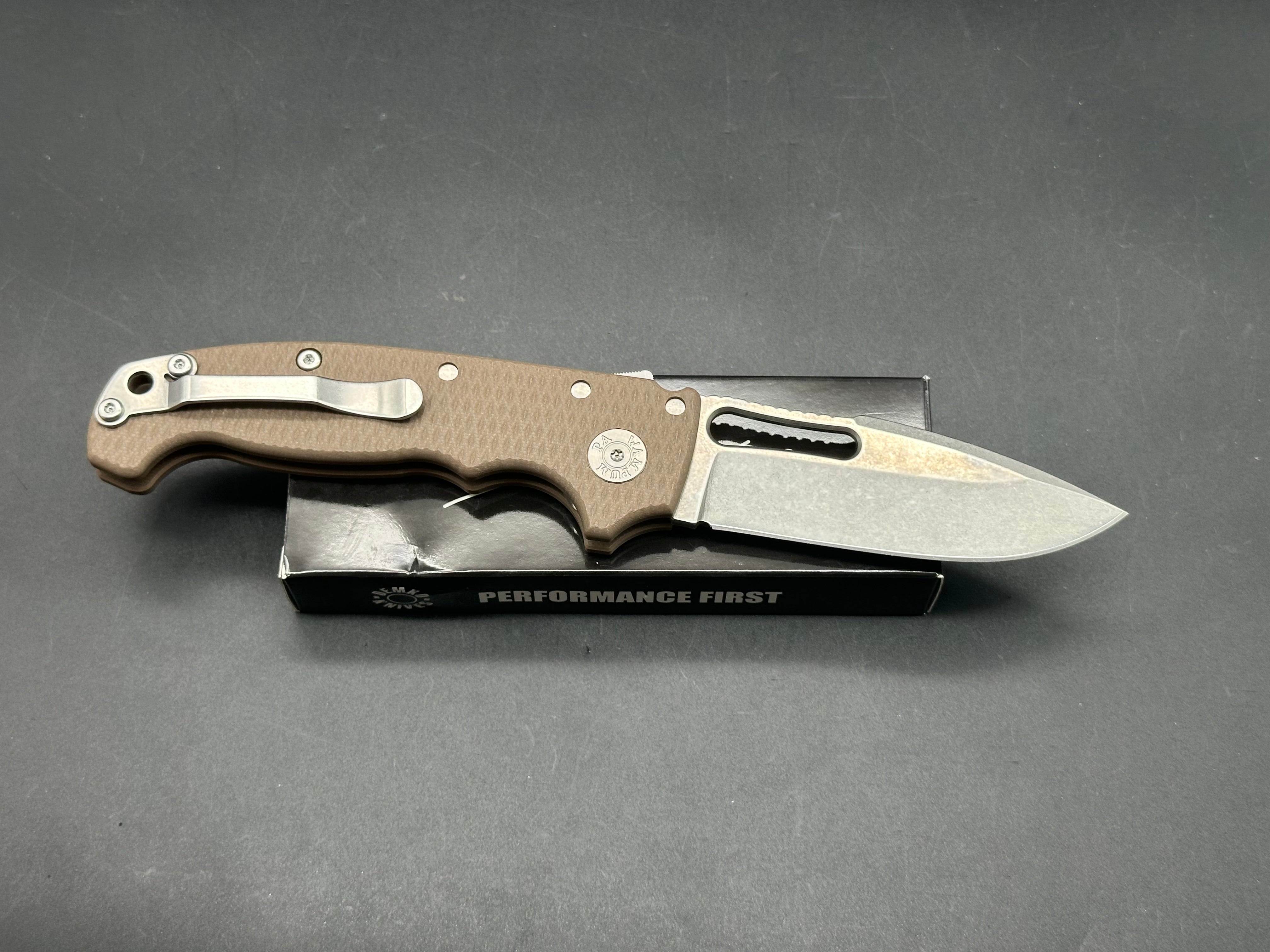 Demko MG AD20S Harpoon Drop Point Folding Knife - Shark Lock, Earth G10 Handle, Stonewash CPM 20CV Blade - EDC, Outdoor Survival, Camping & Tactical Use