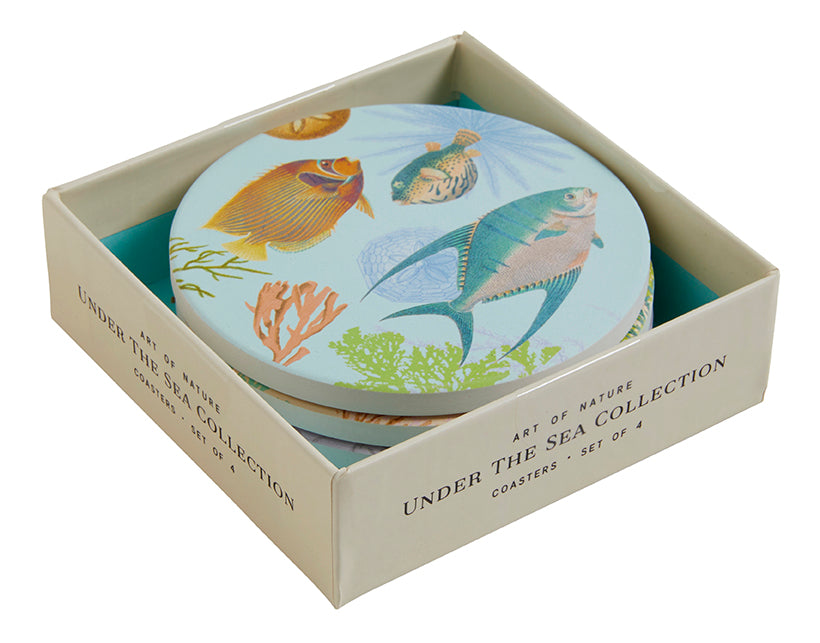 Under the Sea Coaster Set - 4 Pack Absorbent Stone Coasters with Ocean Theme for Coffee Tables & Home Decor | Perfect for Beach House, Coastal Living & Gift Giving
