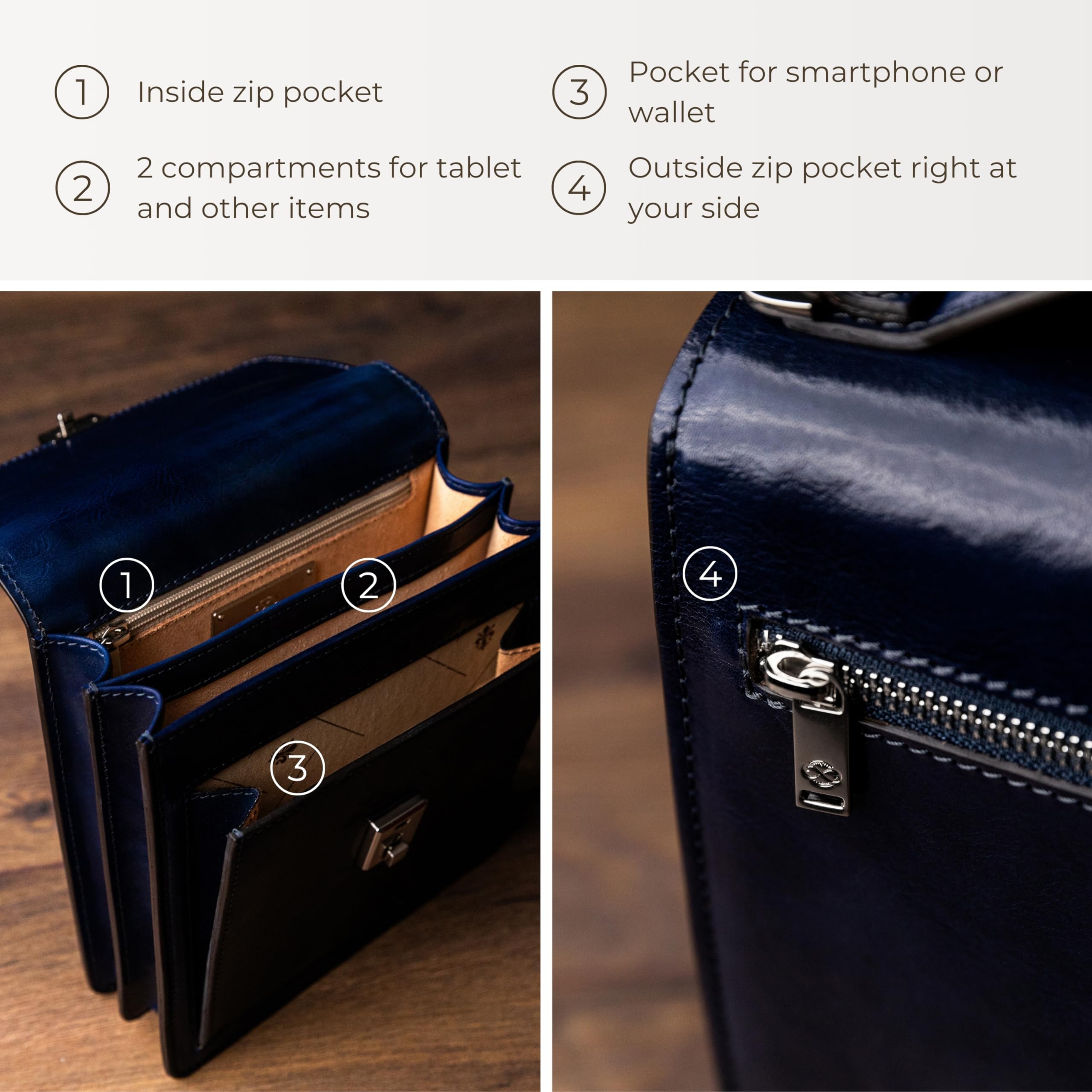 Premium Italian Leather Messenger Bag for Men - Durable Crossbody Briefcase with Time Resistance - Perfect for Business, Travel & Daily Commute - Includes Gift Box