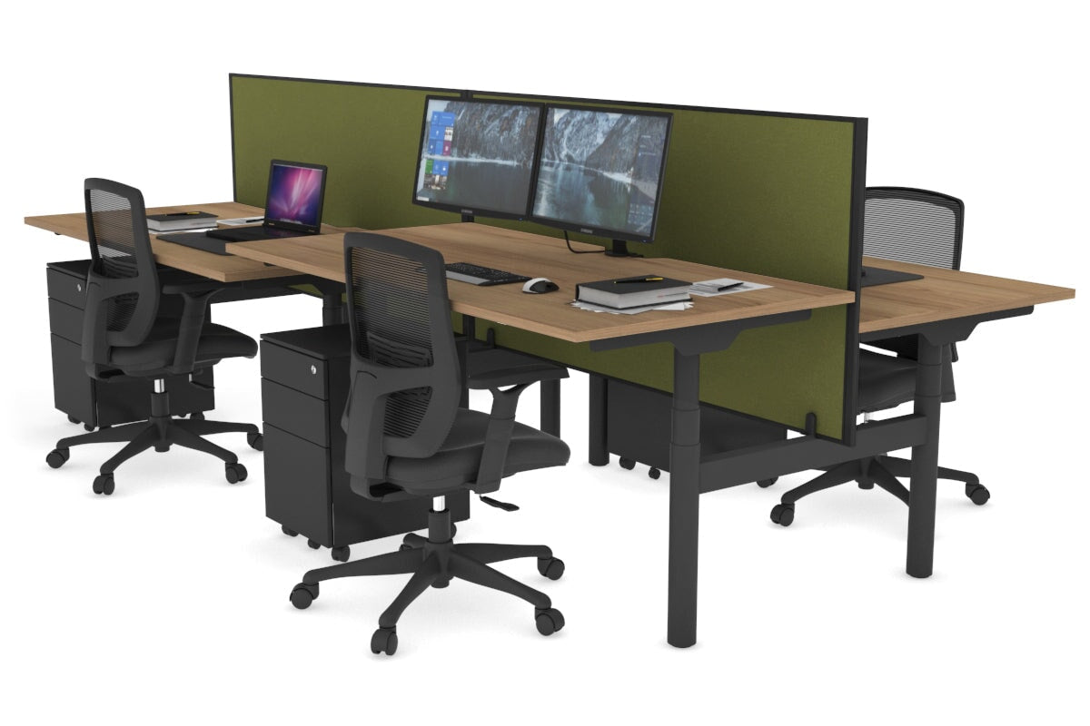 Flexi Premium Height Adjustable 4-Person H-Shaped Office Workbench - 1800L x 800W Black Frame with Cable Management | Ergonomic Standing Desk for Collaborative Workspaces & Home Offices