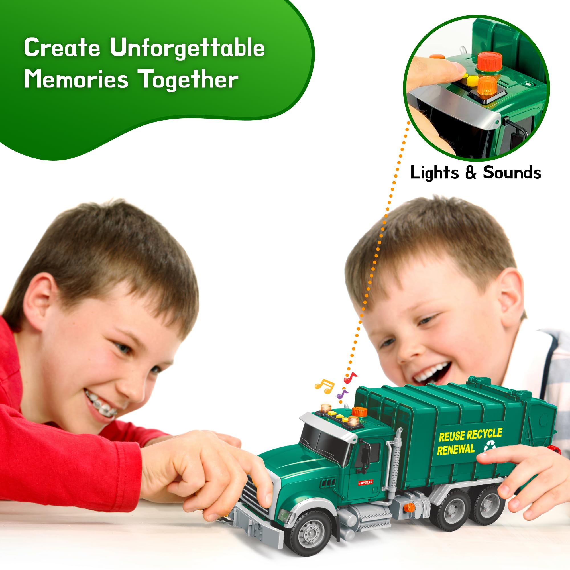 MOBIUS Garbage Truck Toy for Kids – Interactive Recycling Vehicle with 3 Garbage Cans & 48 Educational Flash Cards – Push & Go, Lights & Sounds – Moving Parts Trash Truck for Boys & Girls Ages 3-8 – Perfect for Pretend Play, Learning & Eco-Friendly Role Play