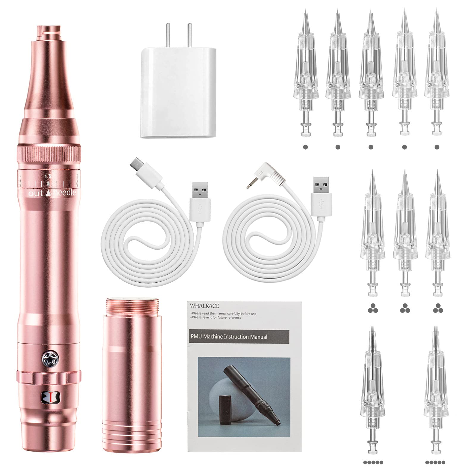 Wireless Permanent Makeup Machine Kit - Professional PMU Tattoo Device with 10 Needles & Lithium Battery for Microblading Eyebrows, Lips, Eyeliner | Portable Rose Gold Design for Salon & Home Use
